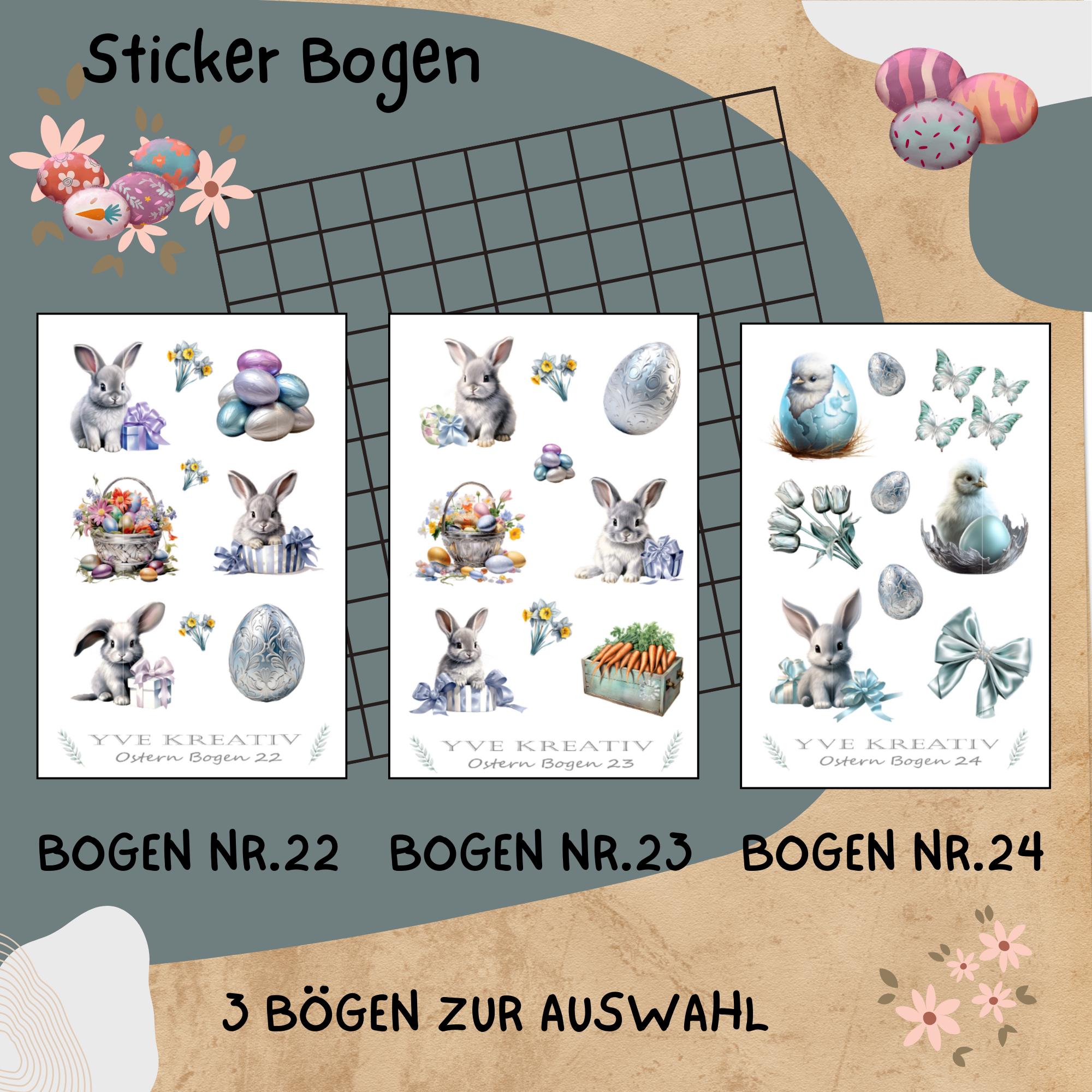 Sticker Bogen " Ostern - niedliche Häschen " | Sticker Set - Aufkleber 3 Stickerbogen zur Auswahl in Weiß - Transparent - Matt - Glanz #SBA6