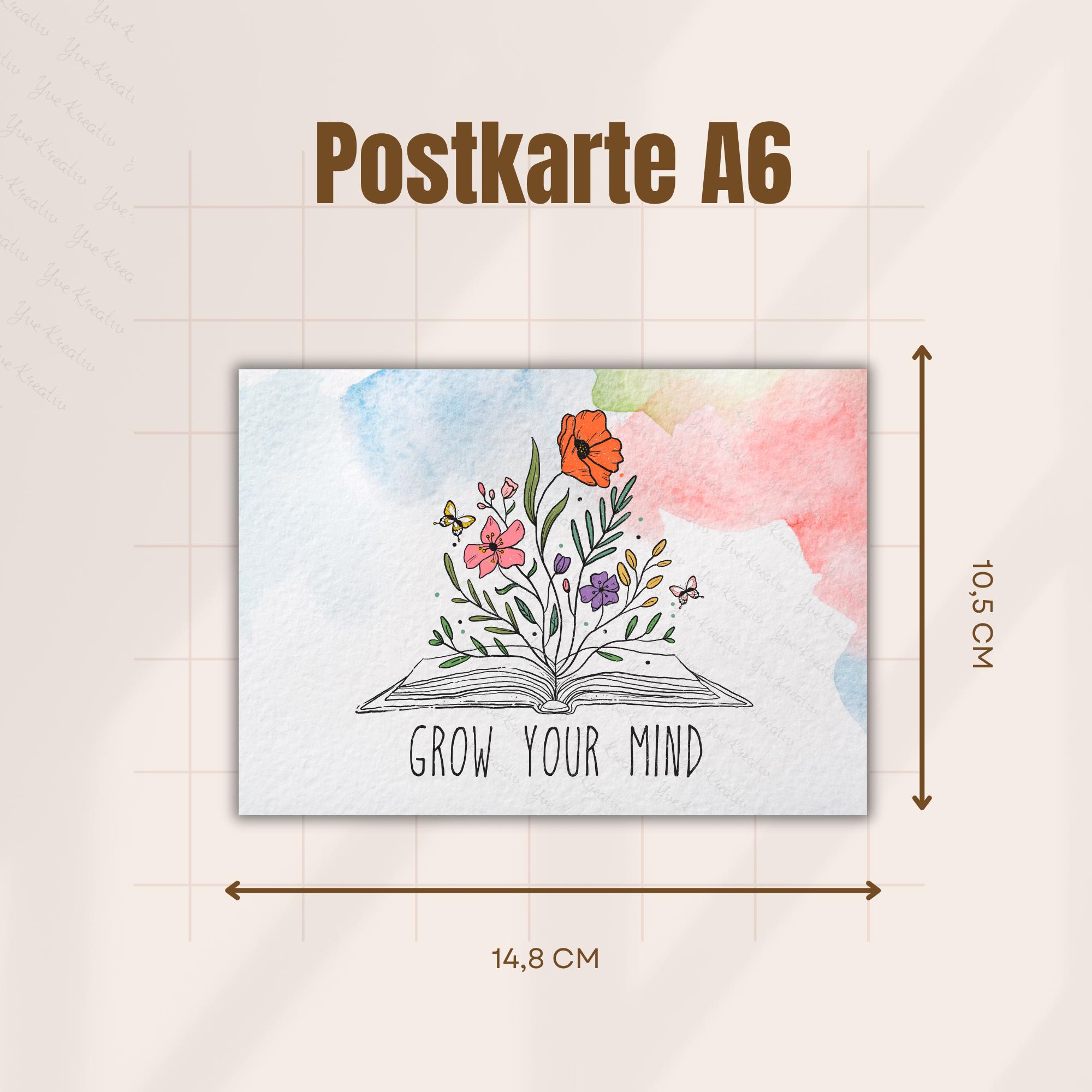 Postkarte Grow Your Mind Grußkarte Karte Geburtstag Motivation Aufmunterung Mitbringsel Freundin #PLS Postkarte Grow Your Mind Grußkarte Karte Geburtstag Motivation Aufmunterung Mitbringsel Freundin #PLS