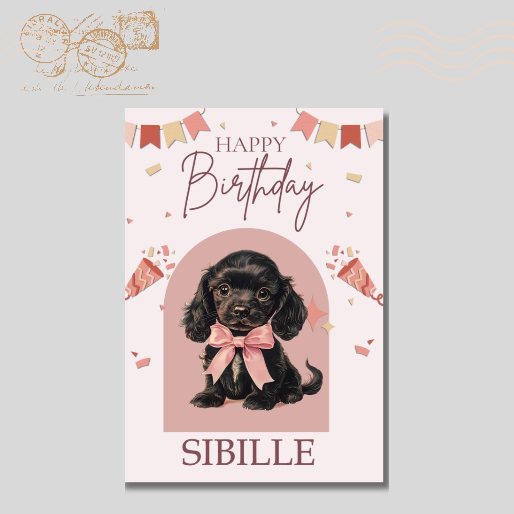 Geburtstagskarte personalisiert, Postkarte, Karte mit Hund Pudel, auf DIN A6 Karte mit Glanzoberfläche  #PLS