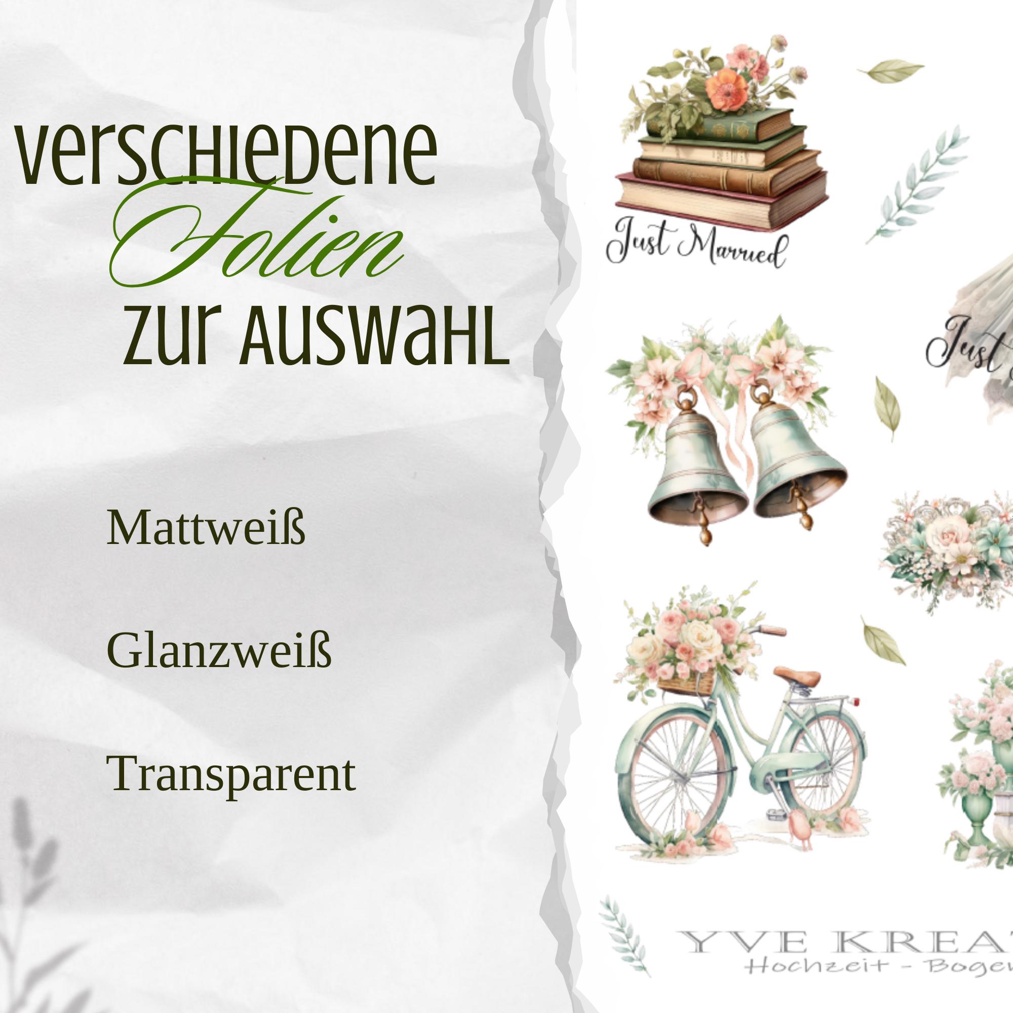 Aufkleber Hochzeit Sticker Bogen Hochzeitsfeier Stickerbogen zur Auswahl in Weiß - Transparent - Matt - Glanz #SBA6 Aufkleber Hochzeit Sticker Bogen Hochzeitsfeier Stickerbogen zur Auswahl in Weiß - Transparent - Matt - Glanz #SBA6