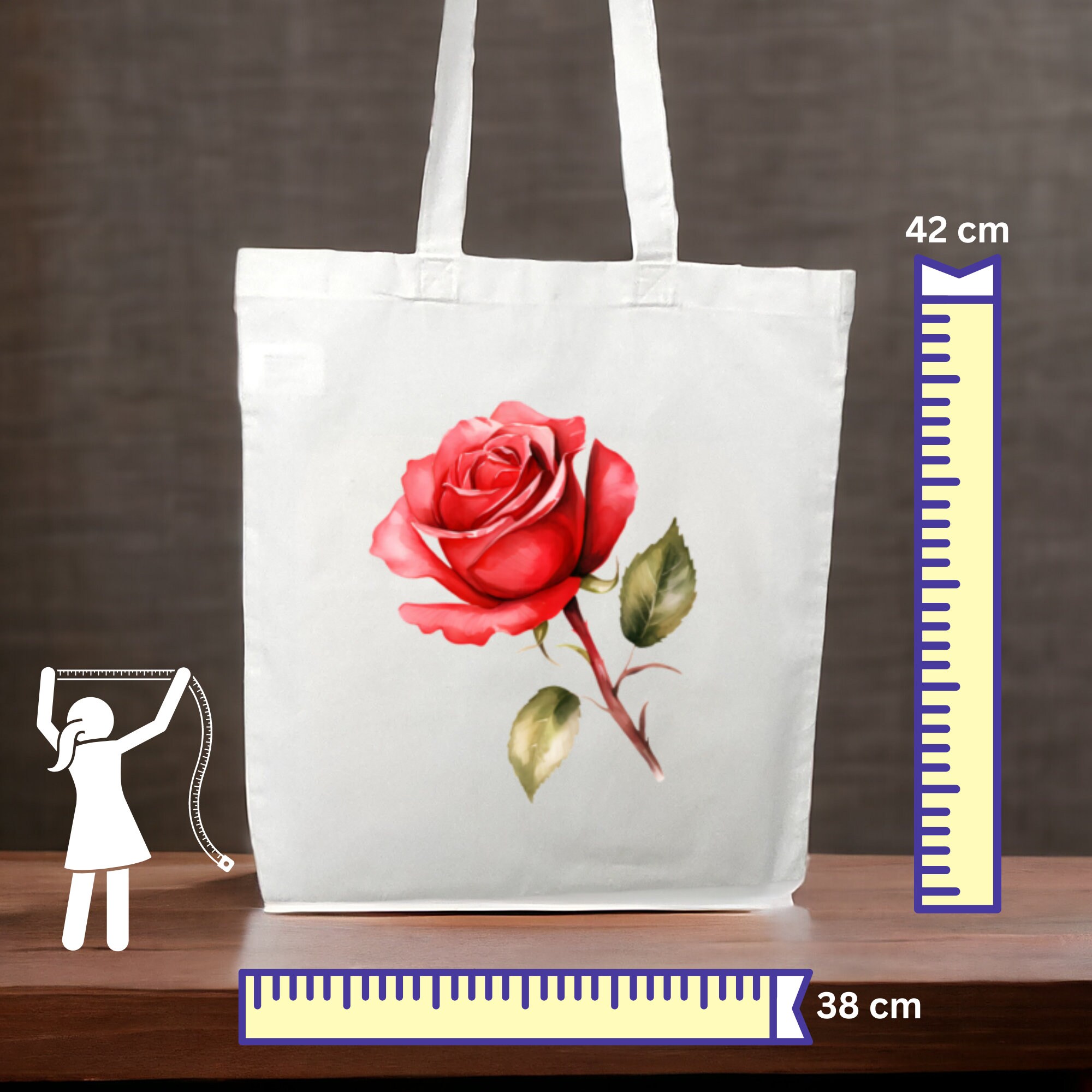 Stofftasche, Stoffbeutel, Einkaufstasche, Tasche, Geschenk  zum Muttertag, Geburtstag, in Weiß oder Beige "Rose, Blüte, Rot"