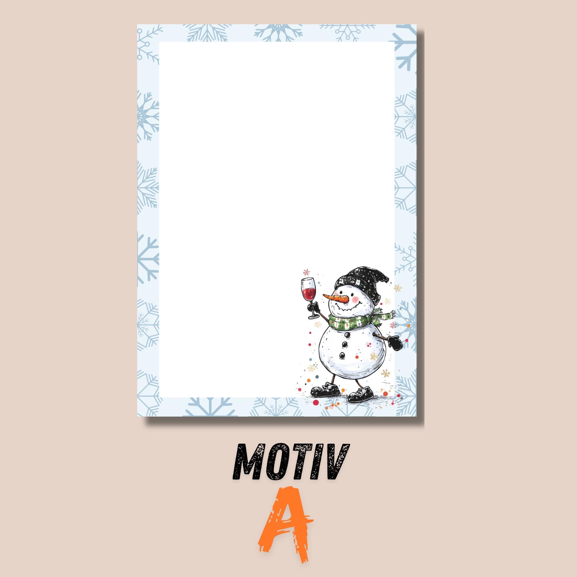 Notizblock 50 Zettel, 3 "Schneemann mit Wein" Motive zur Auswahl, A6 Block Schreibblock Zettelblock Abreisblock mit Leimbindung  #A6K50