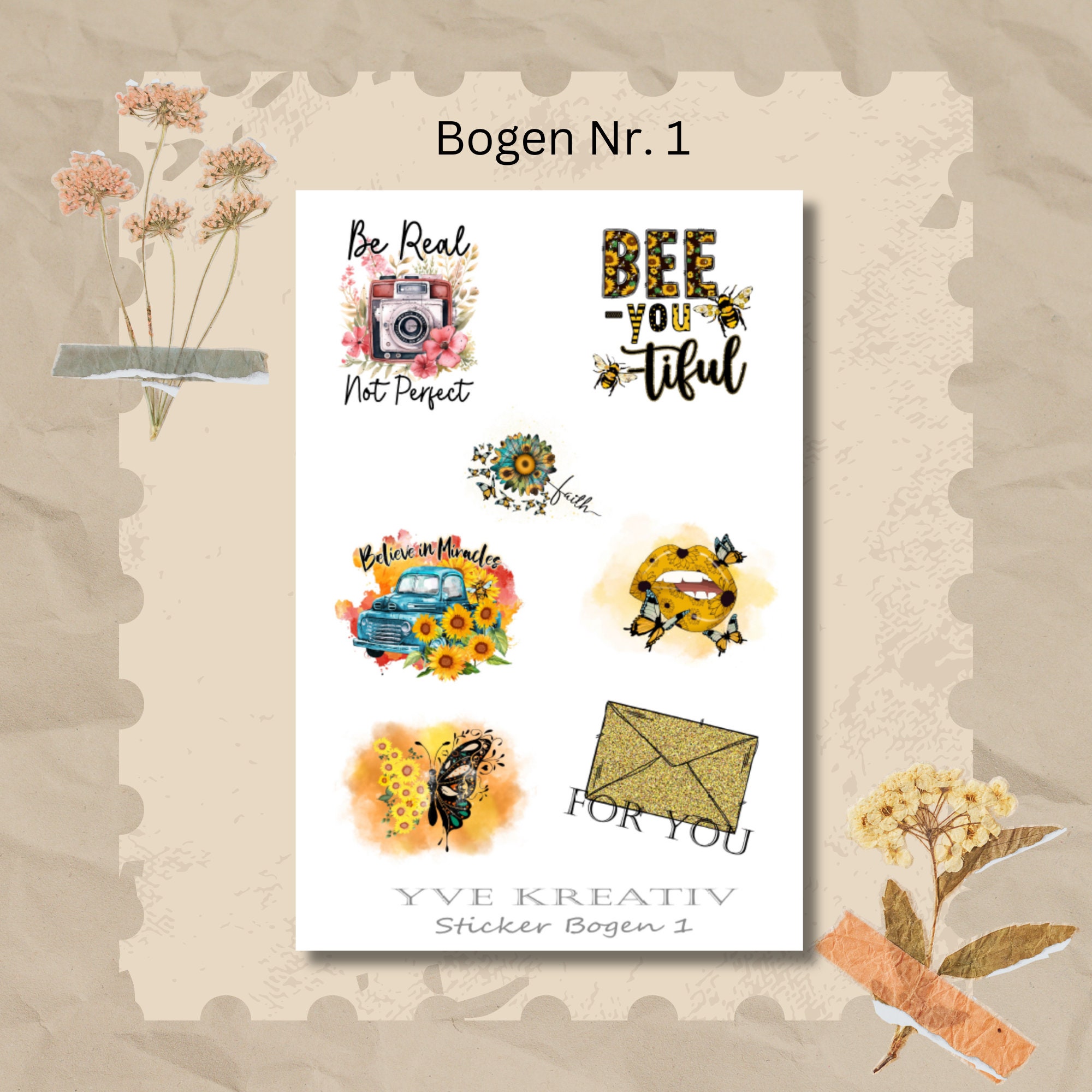 Sticker Bogen Aufkleber | 7 Sticker Set Stickerbogen  -  Weiß - Transparent - Matt - Glanz  #SBA6