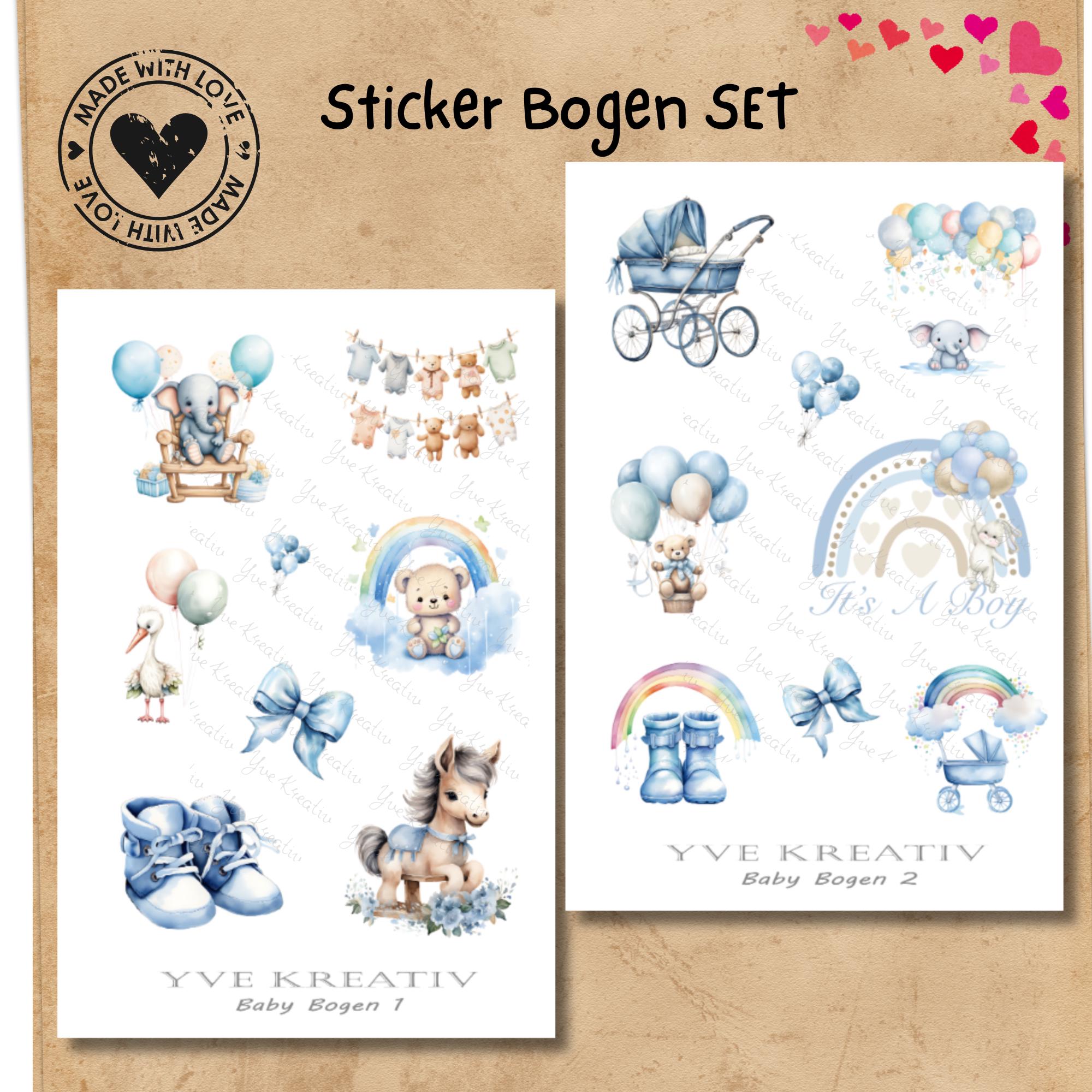 2 Stickerbogen SET Baby Boy Aufkleber Babyparty Sticker Geburt | Sticker Set zur Auswahl in Weiß - Transparent - Matt - Glanz #SBA6 2 Stickerbogen SET Baby Boy Aufkleber Babyparty Sticker Geburt | Sticker Set zur Auswahl in Weiß - Transparent - Matt - Glanz #SBA6