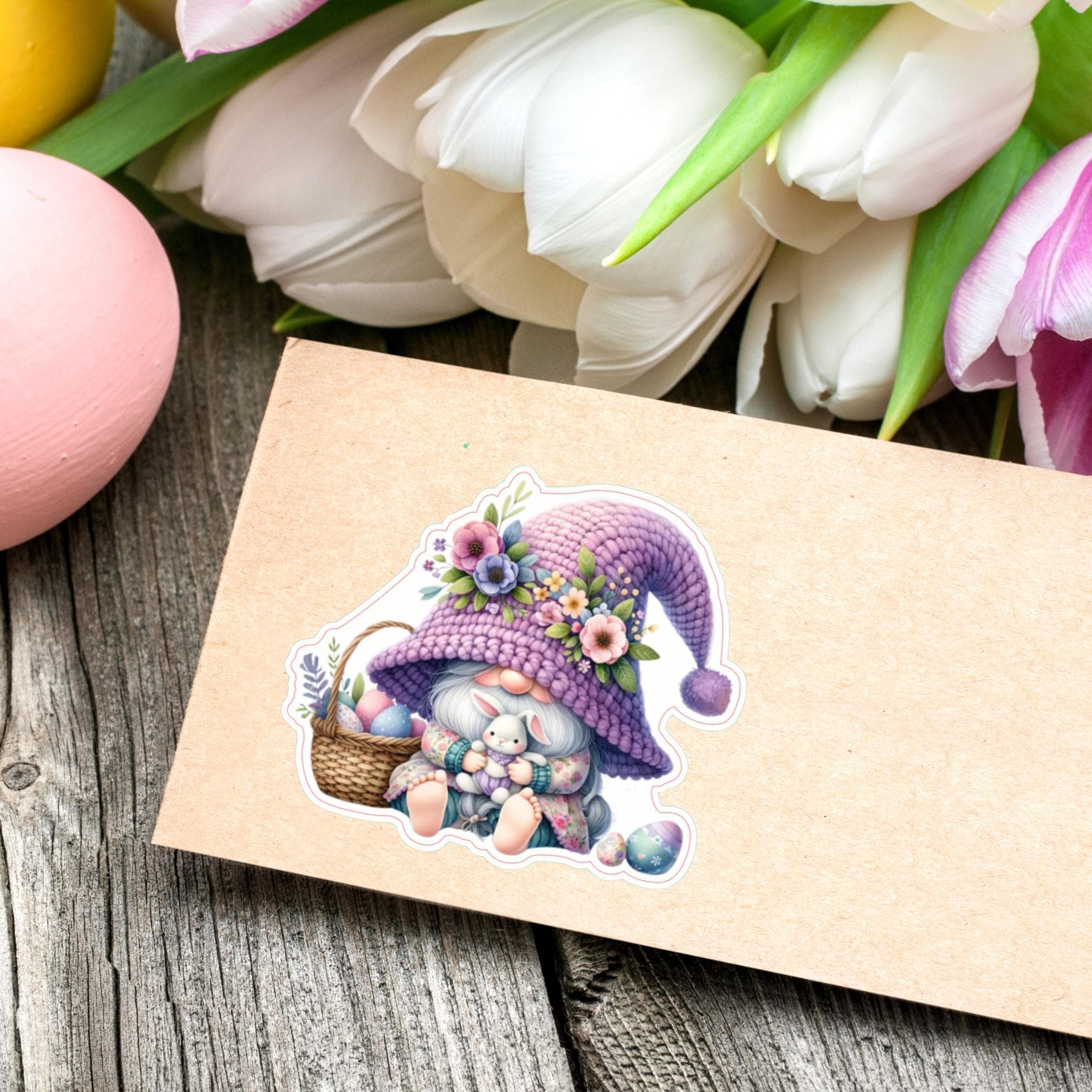 Aufkleber Ostern großer 8 cm Sticker Lila Wichtel Deko Geschenkaufkleber Oster Gnom Zwerg - zur Auswahl in Weiß oder Transparent  #SEG8