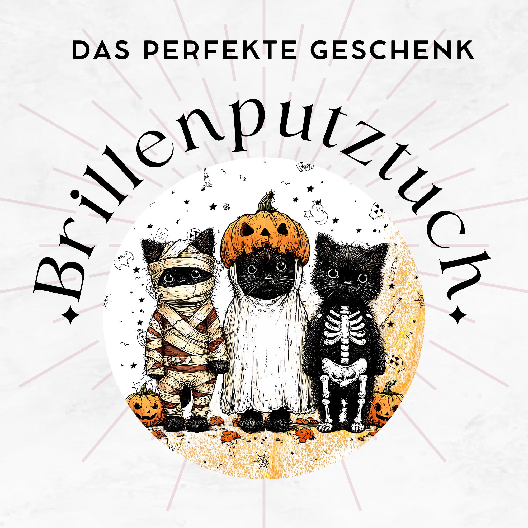 Brillenputztuch Halloween schwarze Katzen bedrucktes Tuch für Sonnenbrille Displays Handy Geschenk Herbst Mitbringsel Katzenbesitzer #SA12