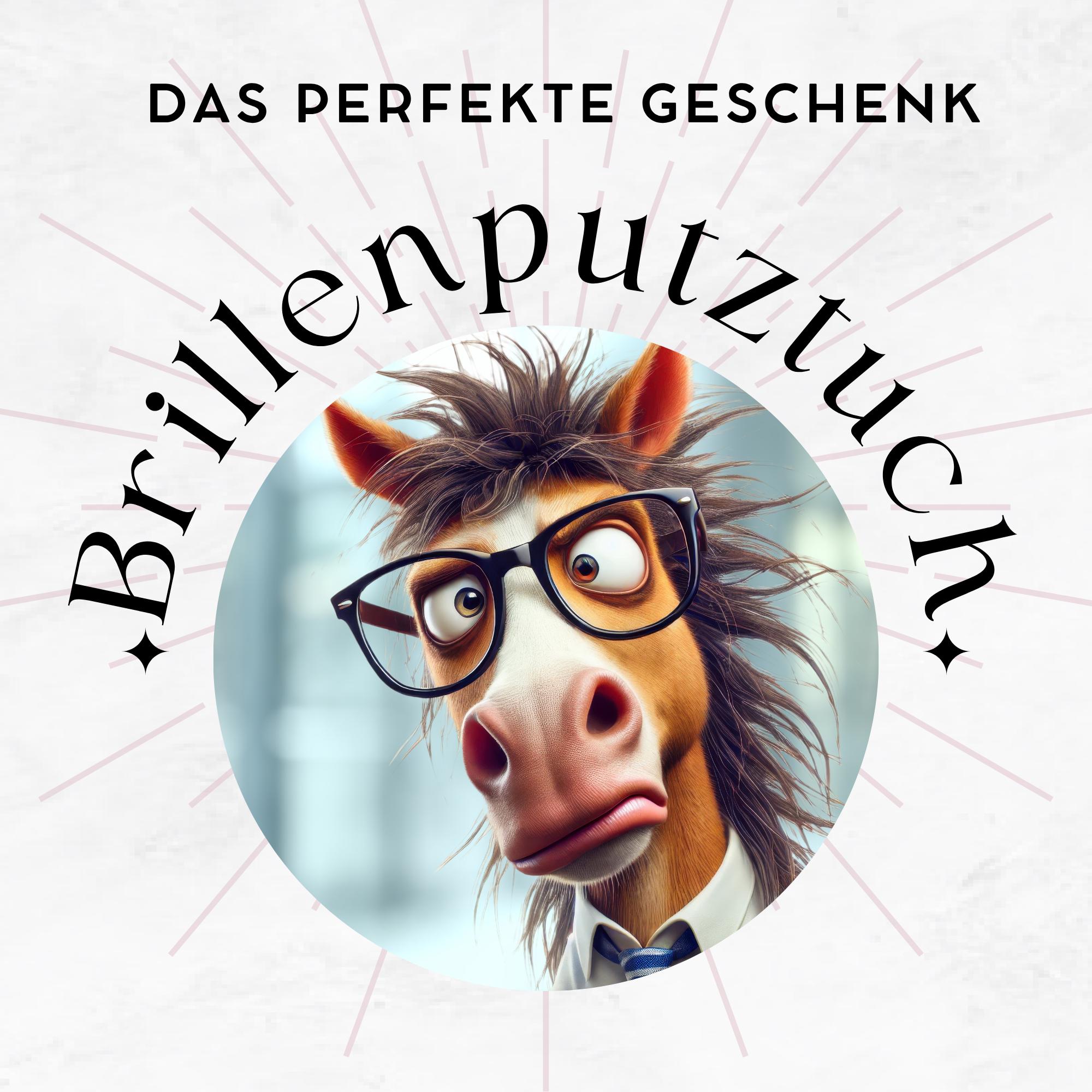 Brillenputztuch Pferd mit Brille bedrucktes Mikrofasertuch für Sonnenbrille Display Handy Geschenk Kollege Mitbringsel Chef #TI47