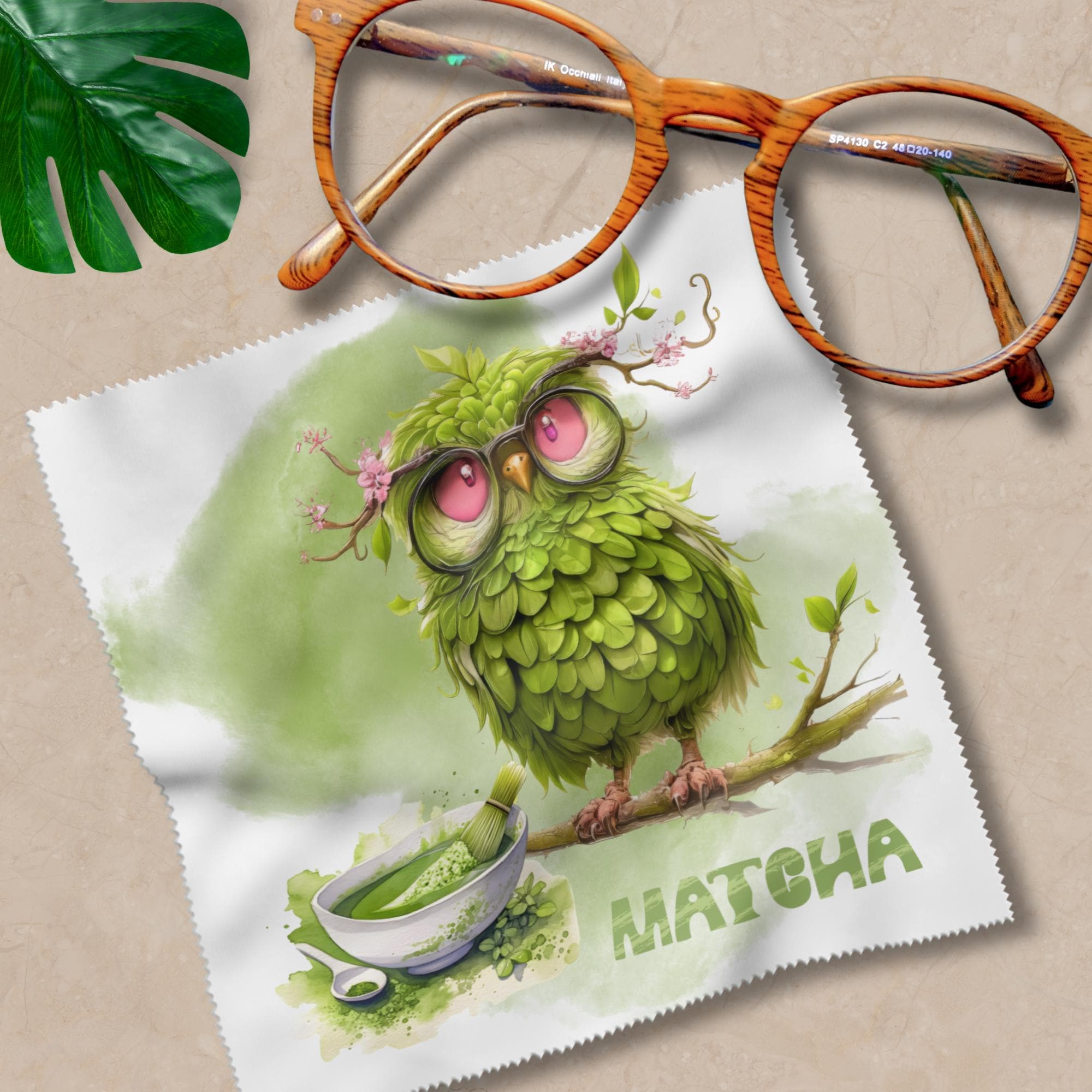 Brillenputztuch Matcha Tee Eule Geschenk Geburtstag Mitbringsel Teetrinker bedrucktes Mikrofasertuch für Brille Sonnenbrille Displays #ES14