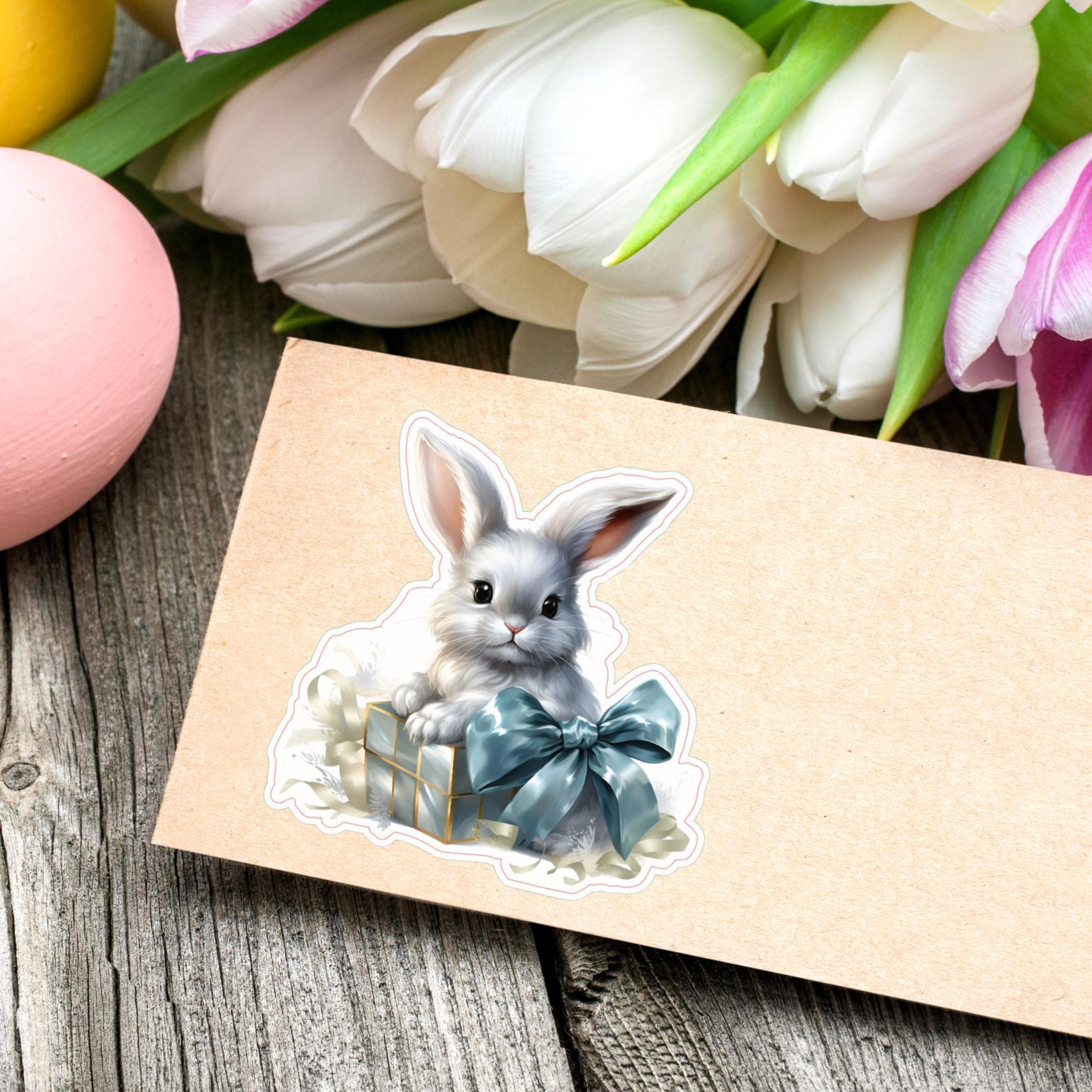 Aufkleber Ostern großer 8 cm Sticker niedliches Häschen Deko Hase Geschenkaufkleber Osterhase - zur Auswahl in Weiß oder Transparent  #SEG8