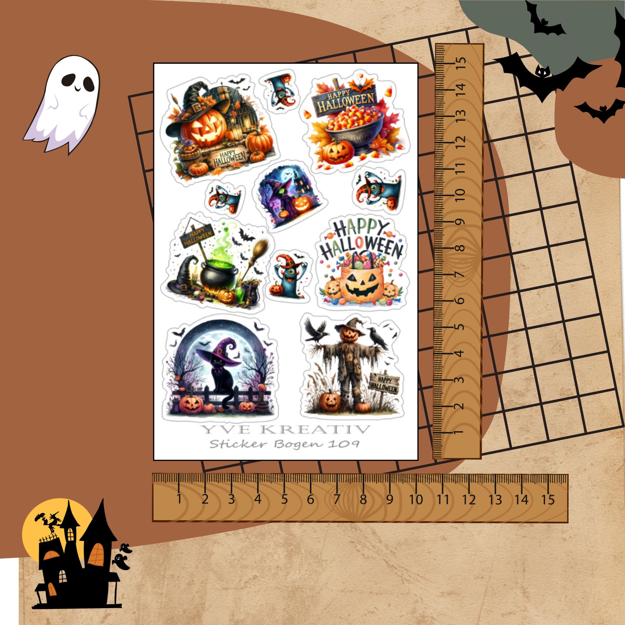 Halloween Stickerbogen, Grusel Aufkleber, Kürbis und Vampire Sticker Set, 3 Bögen zur Auswahl in Weiß - Transparent - Matt - Glanz  #SBA6