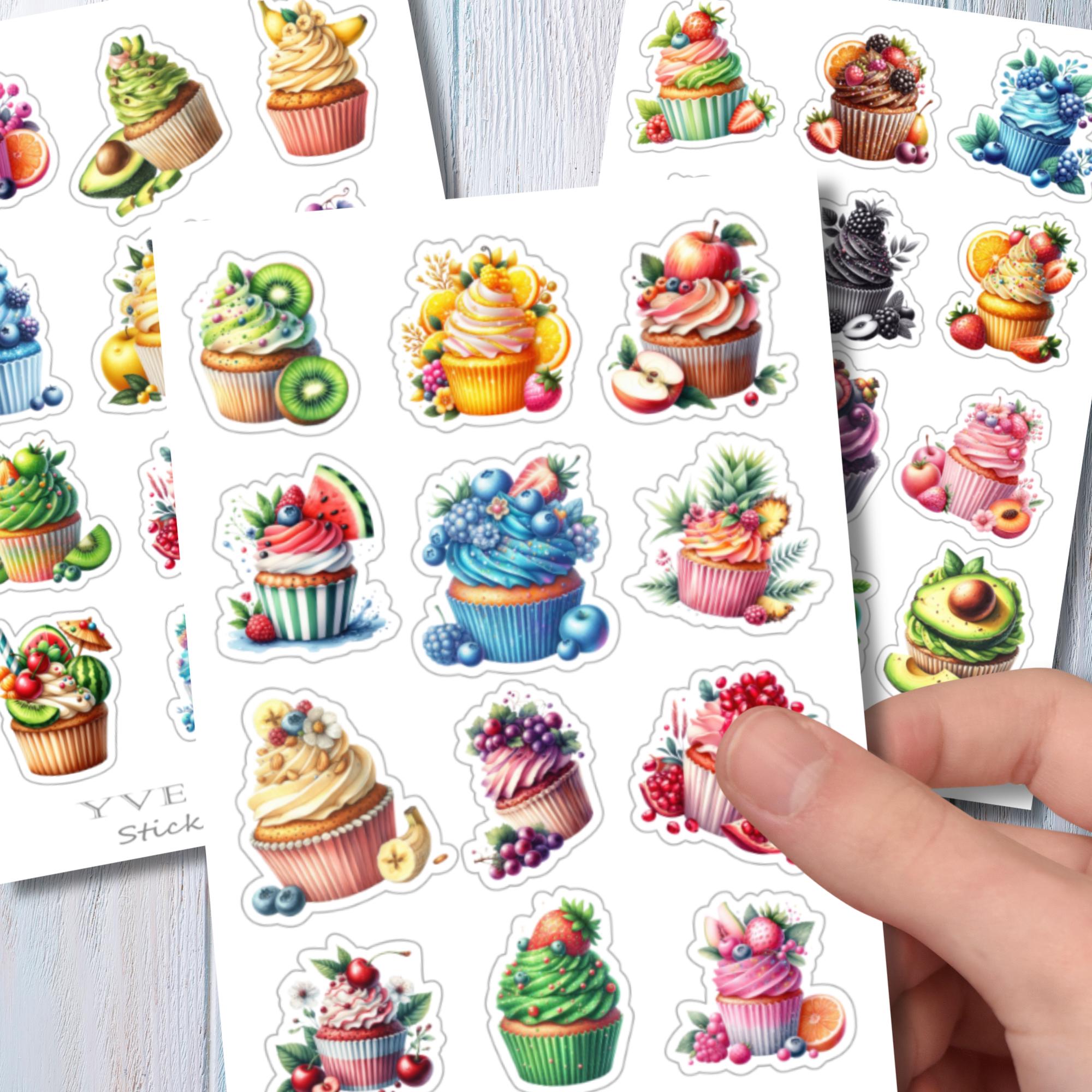 Aufkleber Cupcake Sommer Sticker Bogen Früchte Muffin Stickerbogen 3 Bögen zur Auswahl in Weiß - Transparent - Matt - Glanz #SBA6