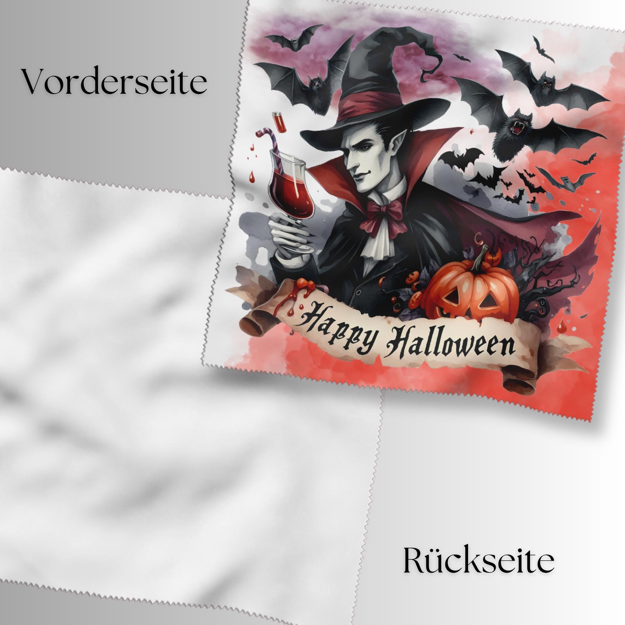Brillenputztuch Happy Halloween bedrucktes Mikrofasertuch für Sonnenbrille Displays Handy Grusel Geschenk Vampire Mitbringsel #SA6
