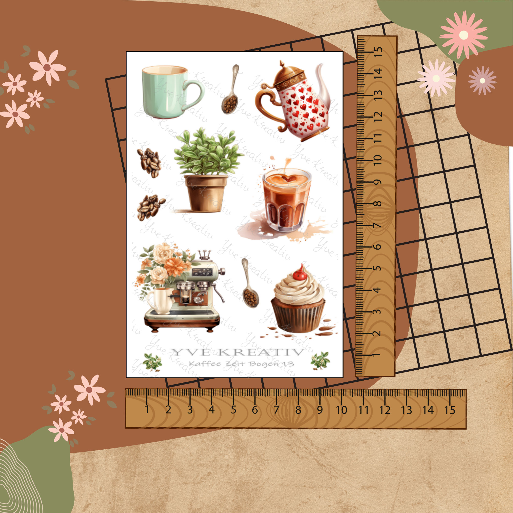 Sticker Bogen " Kaffee - Zeit für Dich " | Sticker Set - Aufkleber 3 Stickerbogen zur Auswahl in Weiß - Transparent - Matt - Glanz  #SBA6