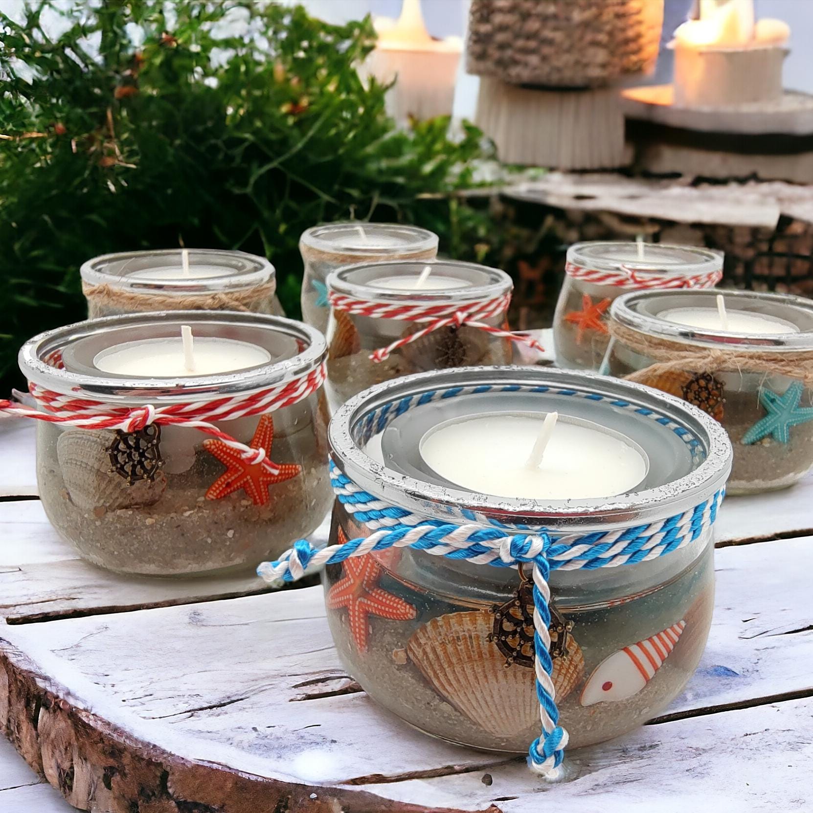 Teelichthalter Strand Windlicht Gartenparty Kerzenglas Maritim Kerzenhalter Muscheln Sommer Geschenk Geburtstag Mitbringsel #1609901805