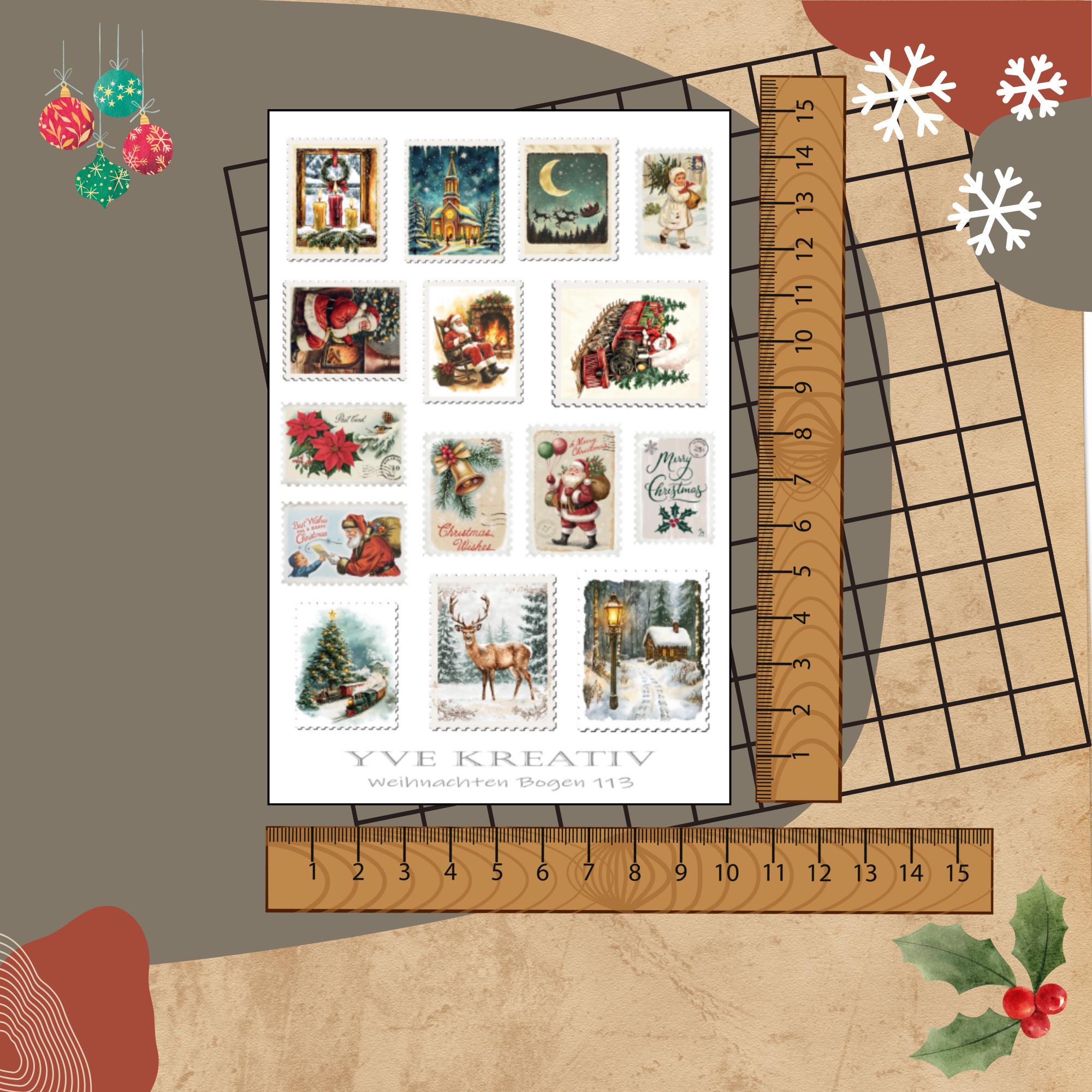 Sticker Bogen Aufkleber "Weihnachten Retro Nostalgie" | Sticker Set - 3 Stickerbogen zur Auswahl in Weiß - Transparent - Matt - Glanz  #SBA6