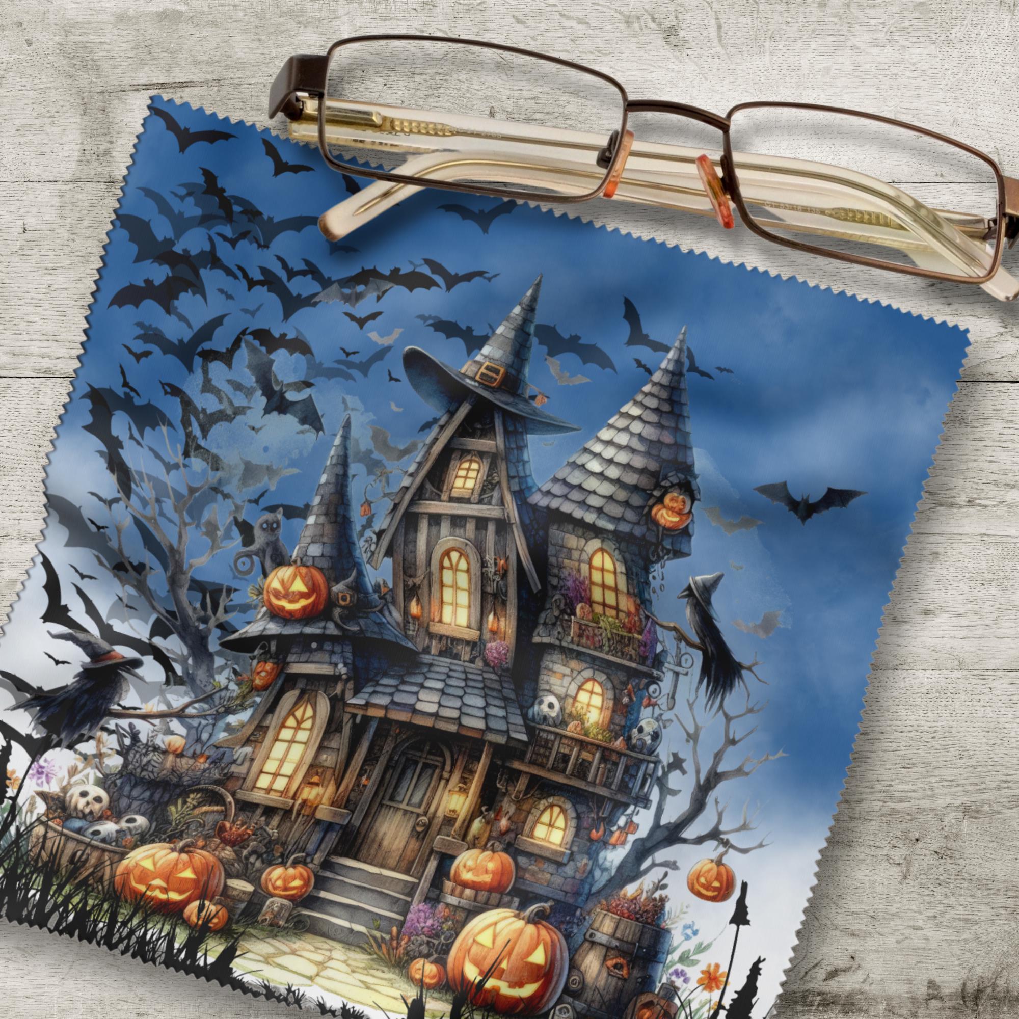 Brillenputztuch Geisterschloss bedrucktes Mikrofasertuch für Sonnenbrille Displays Handy Herbst Geschenk Halloween Mitbringsel #SA4