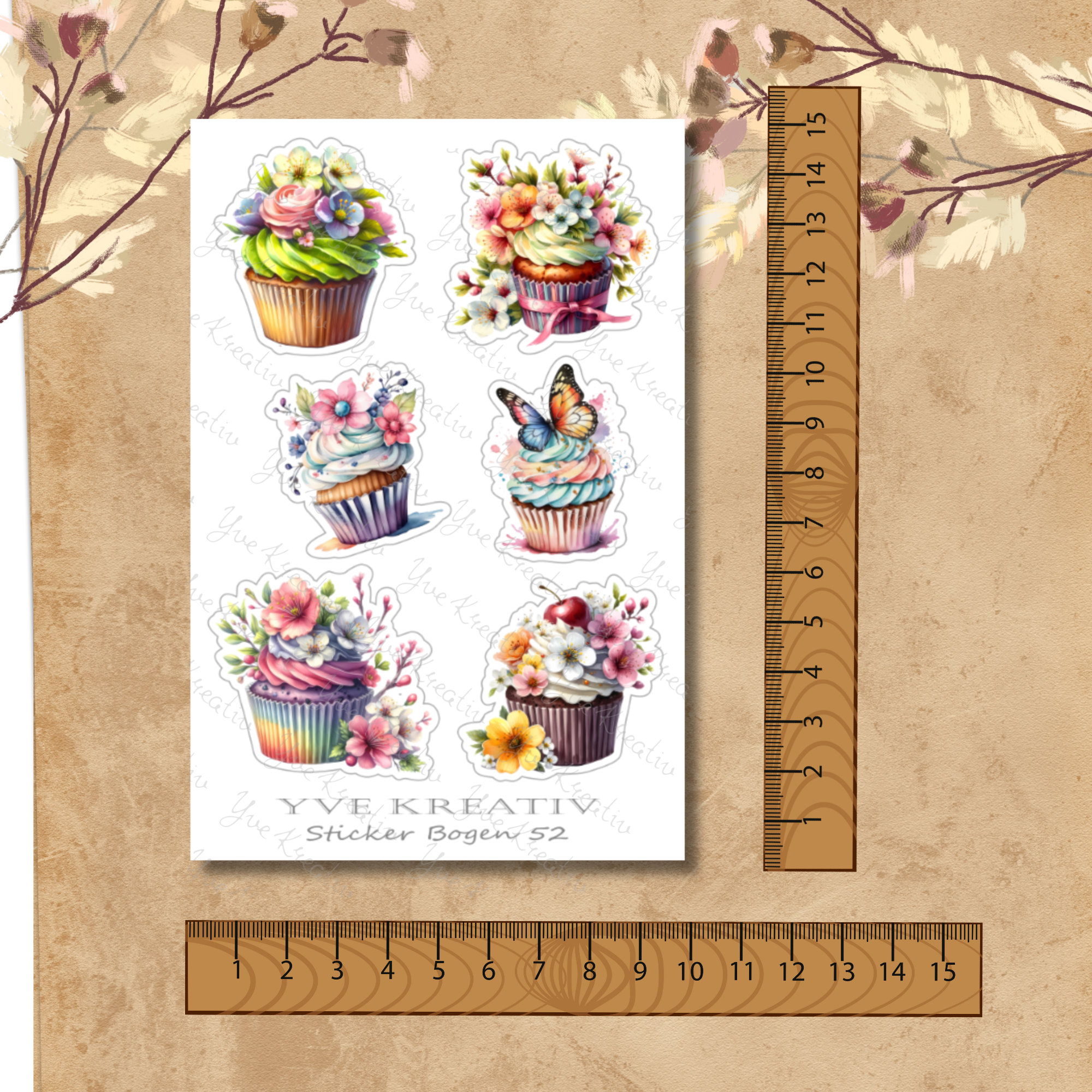 Sticker Bogen, Aufkleber, Cupcake, Muffin | Sticker Set - 3 Stickerbogen zur Auswahl in Weiß - Transparent - Matt - Glanz#SBA6