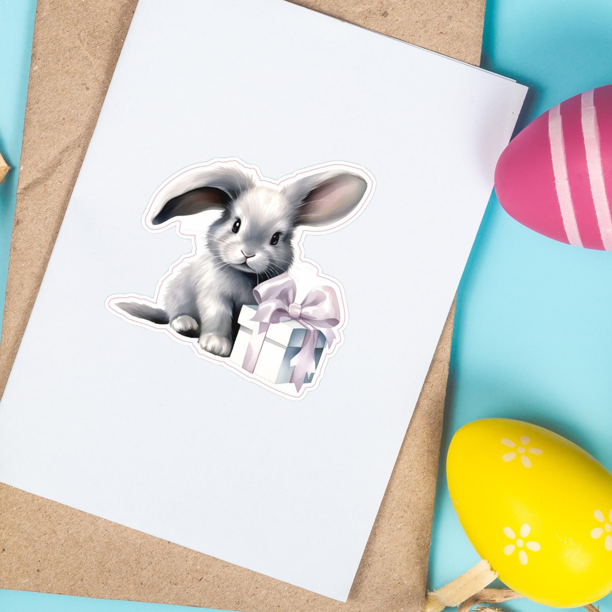 Aufkleber Ostern großer 8 cm Sticker niedliches Häschen Deko Hase Geschenkaufkleber Osterhase - zur Auswahl in Weiß oder Transparent  #SEG8