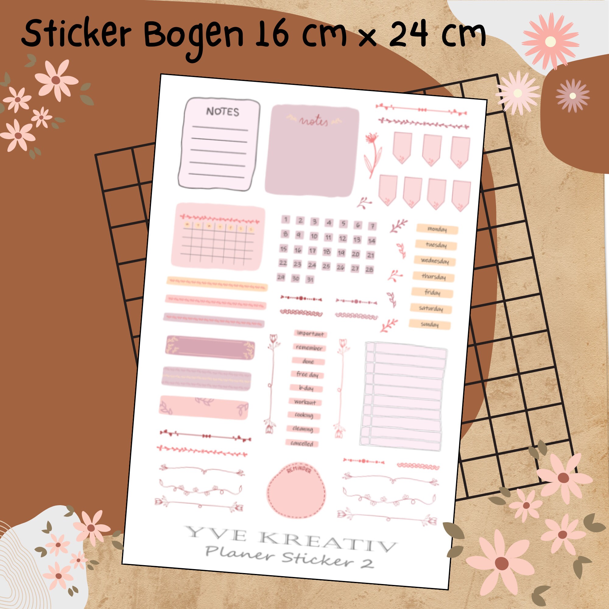 Sticker Planer | über 60 Aufkleber Sticker Bogen Set Stickerbogen  -  Wochenplaner Kalender Bullet Journaling  #SBA5