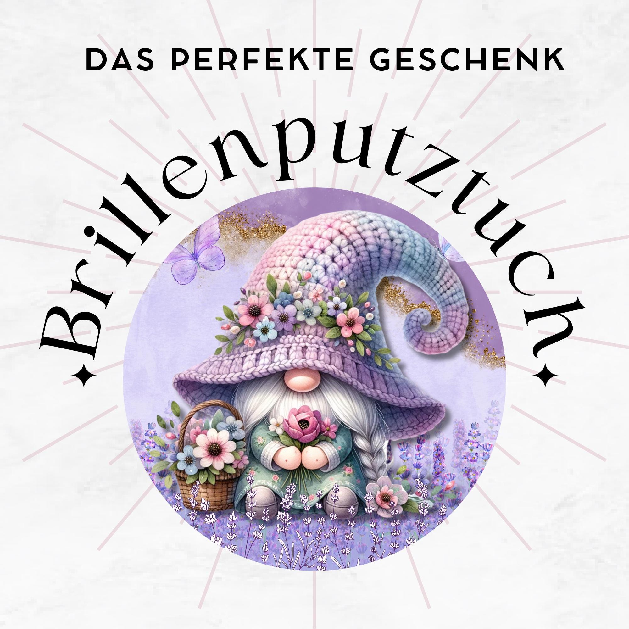 Brillenputztuch Lila Wichtel bedrucktes Mikrofasertuch für Sonnenbrille Tuch für Displays Geschenk Geburtstag Mitbringsel Freundin #FA8