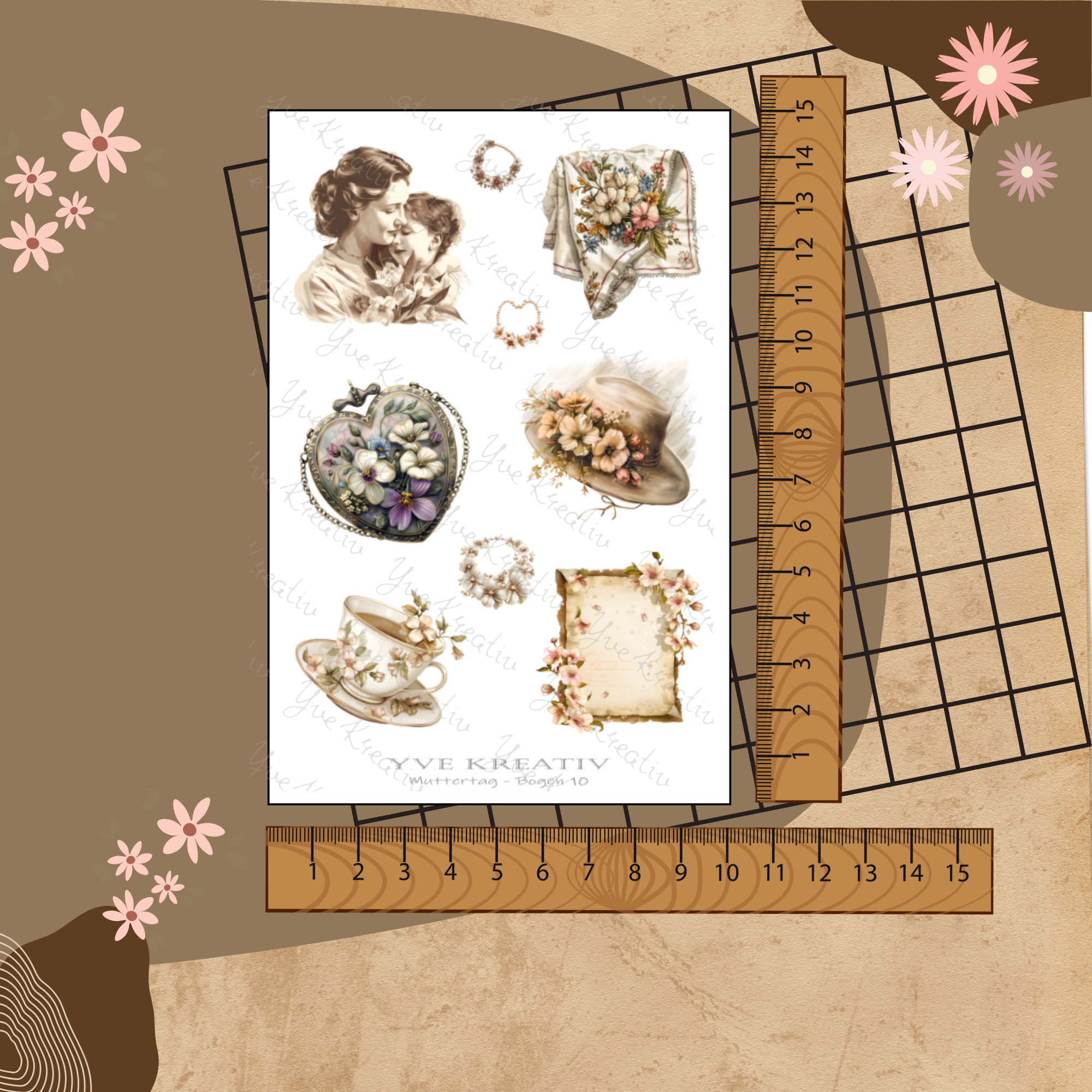 Sticker Aufkleber "Muttertag Nostalgie Vintage" | Sticker Set - 3 Stickerbogen zur Auswahl in Weiß - Transparent - Matt - Glanz #SBA6
