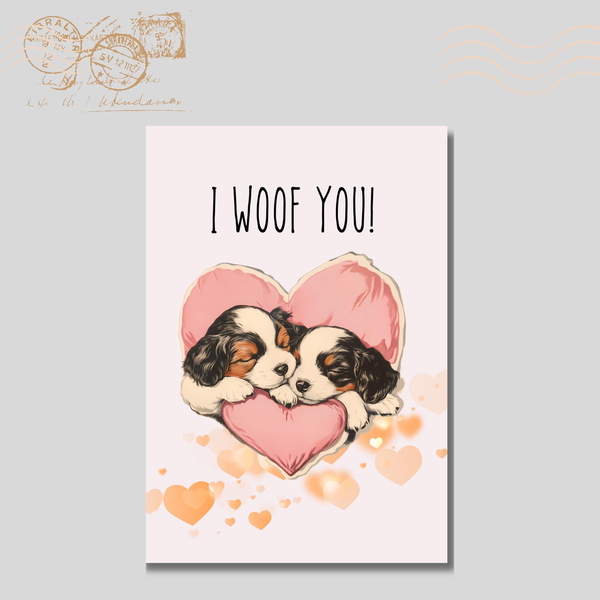 Valentinstags Karte, Postkarte mit Hunde Welpen, Grußkarte, Karte für Verliebte, Geschenkkarte auf DIN A6 Karte mit Glanzoberfläche #PHO