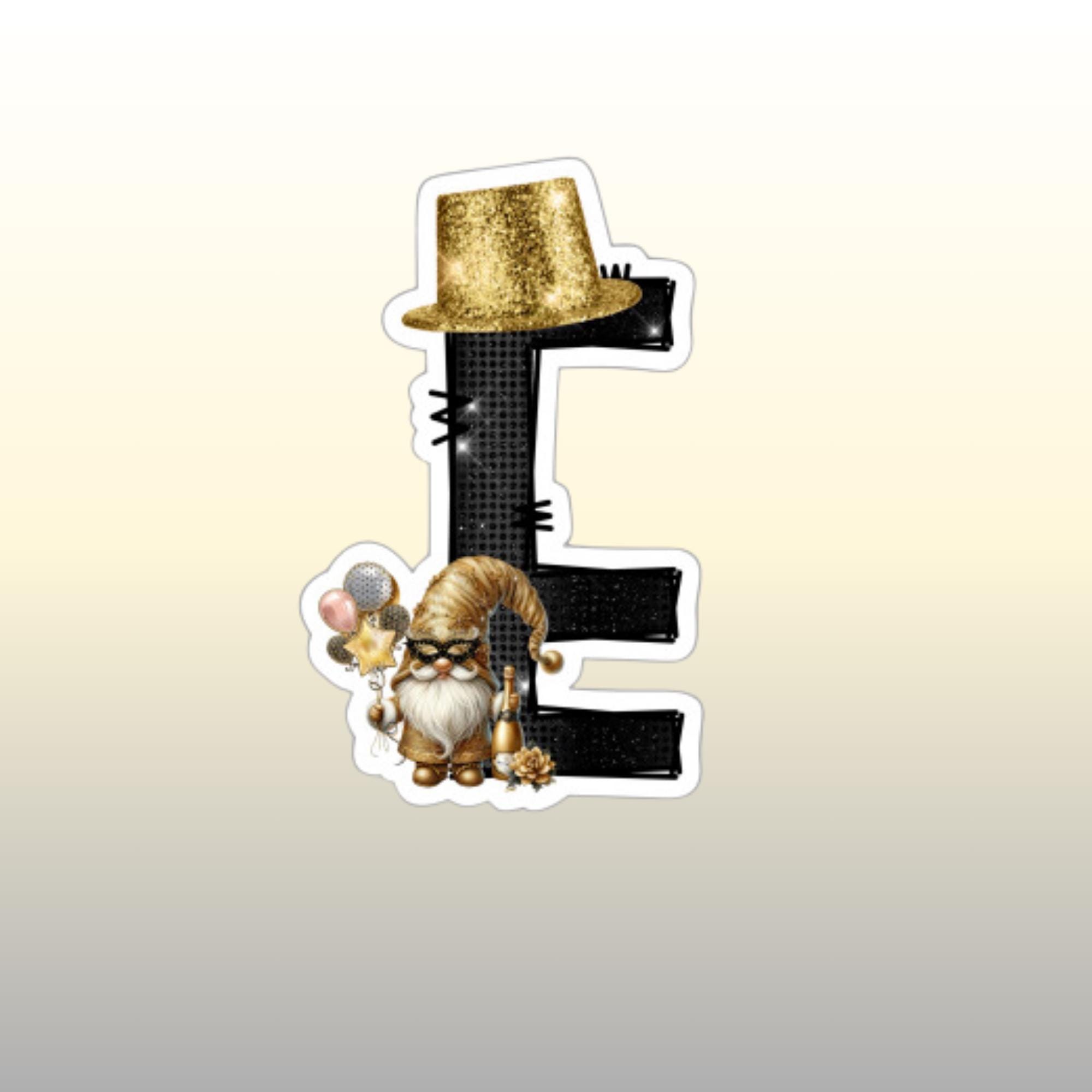 Großer Aufkleber, ABC Sticker, Silvester, Happy New Year, goldene Wichtel, zur Auswahl in Weiß oder Transparent  #SEG8