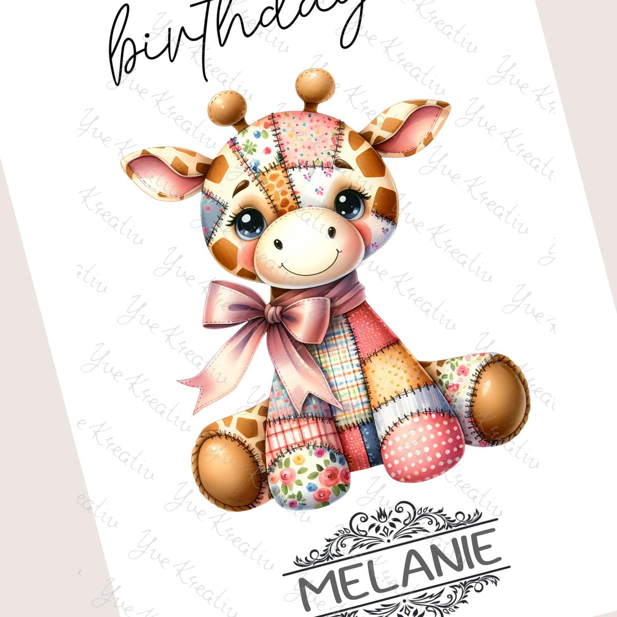 Postkarte personalisiert mit Namen Grußkarte Happy Birthday Karte Geburtstag Geburtstagskarte I Patchwork Giraffe #PHO