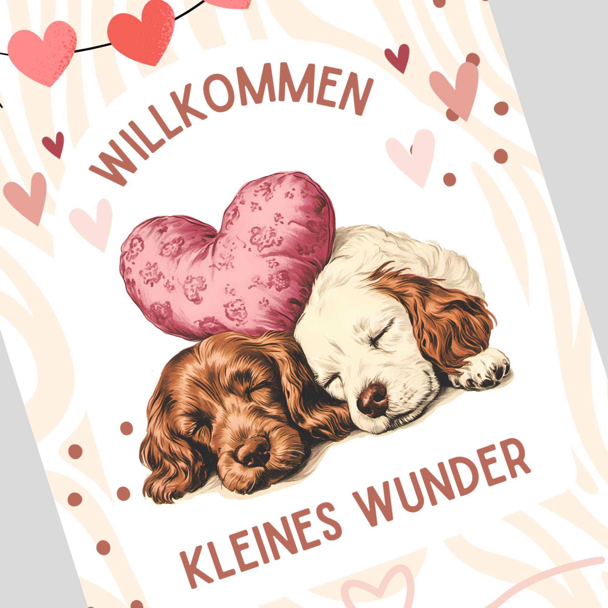 Postkarte zur Geburt, Grußkarte, Karte mit Hundewelpen, Grußkarte Willkommen kleines Wunder in DIN A6 auf Papier mit Leinenstruktur #PLS