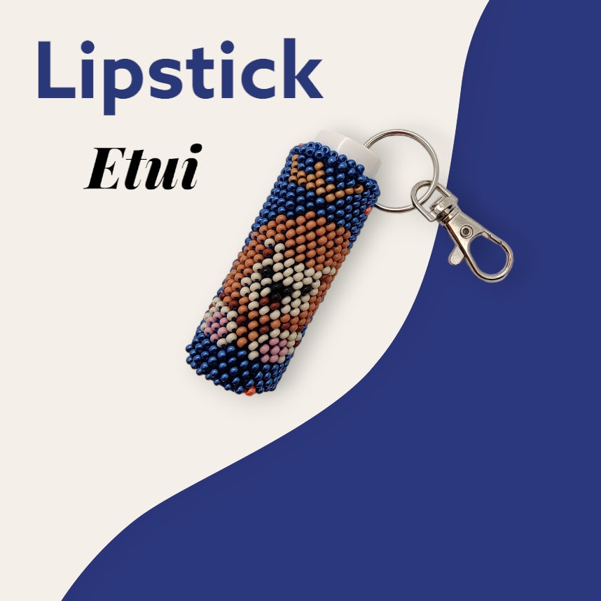 Anhänger für Lippenpflegestift - Lippenbalsam Täschchen " Löwe" aus Rocailles - Miniperlen (2,6 mm) gehäkelt / Perlenhäkeln