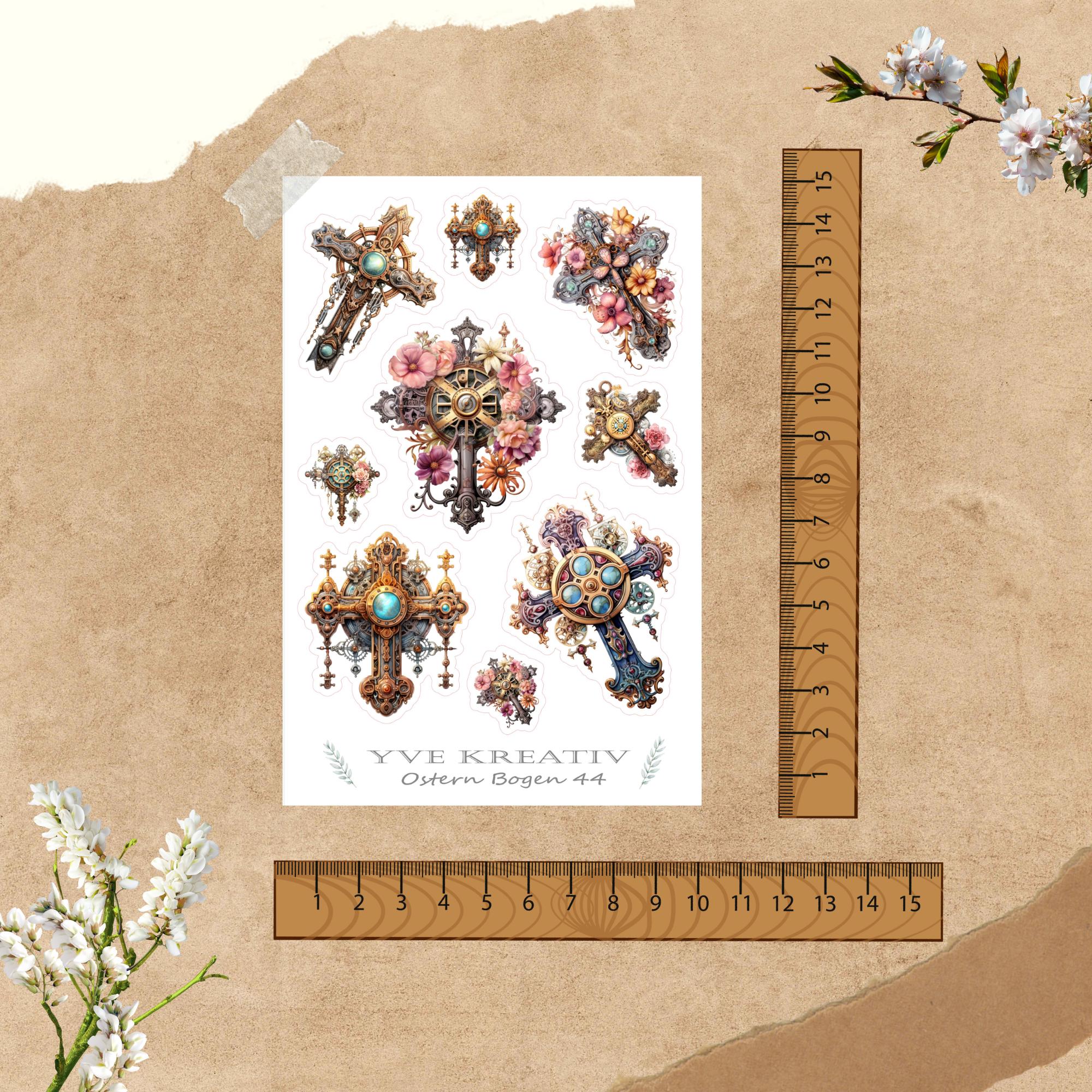 Stickerbogen Aufkleber "Ostern, Kommunion, Kreuz" | Sticker Set - Sticker Bogen zur Auswahl in Weiß - Transparent - Matt - Glanz  #SBA6