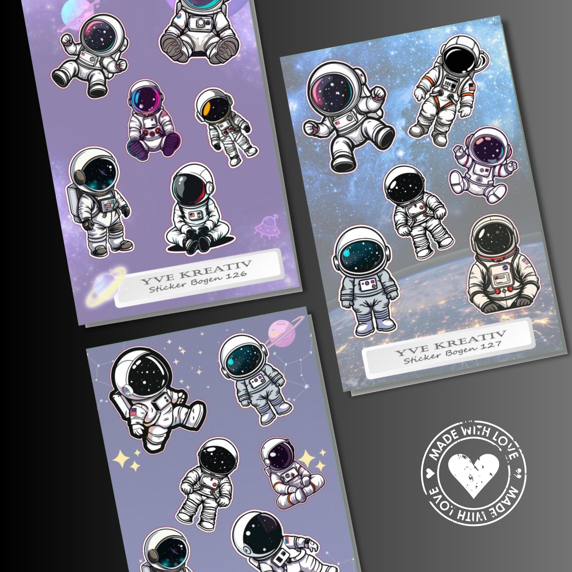 Aufkleber Bogen "Astronaut Weltall" | Sticker Set - Aufkleber 3 Stickerbogen zur Auswahl in Weiß - Transparent - Matt - Glanz  #SBA6