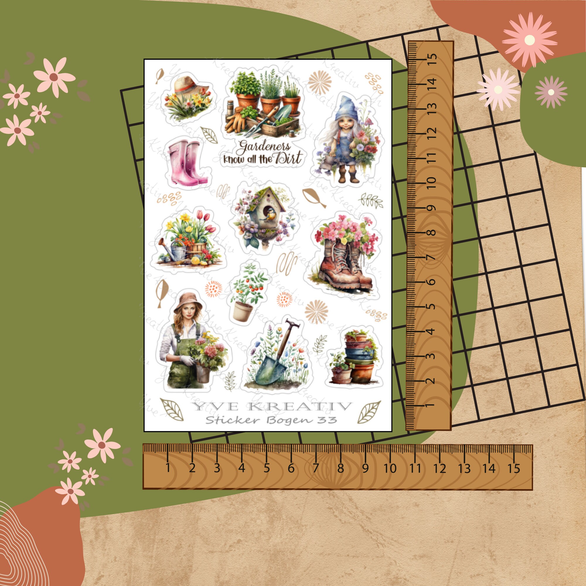 Sticker Bogen " Frühling Pflanzen Garten " | Sticker Set - Aufkleber 3 Stickerbogen zur Auswahl in Weiß - Transparent - Matt - Glanz #SBA6