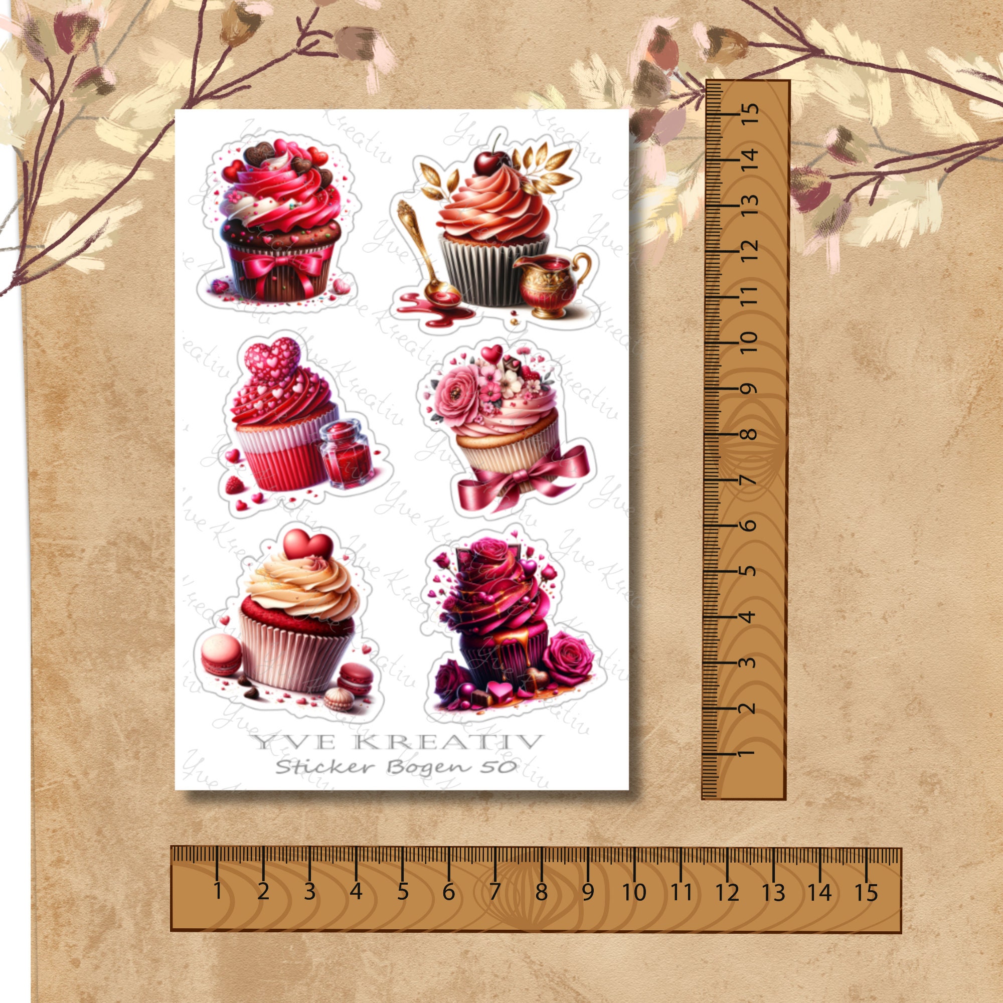 Sticker Bogen, Aufkleber, Cupcake, Muffin | Sticker Set - 3 Stickerbogen zur Auswahl in Weiß - Transparent - Matt - Glanz  #SBA6
