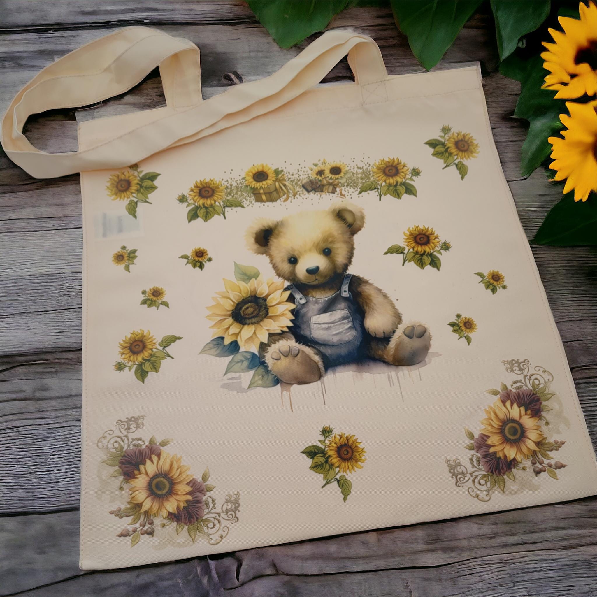 Stofftasche Stoffbeutel Teddy Bär Sonnenblume Einkaufstasche Tasche Geschenk Geburtstag Mitbringsel Sommer Garten #1774665282
