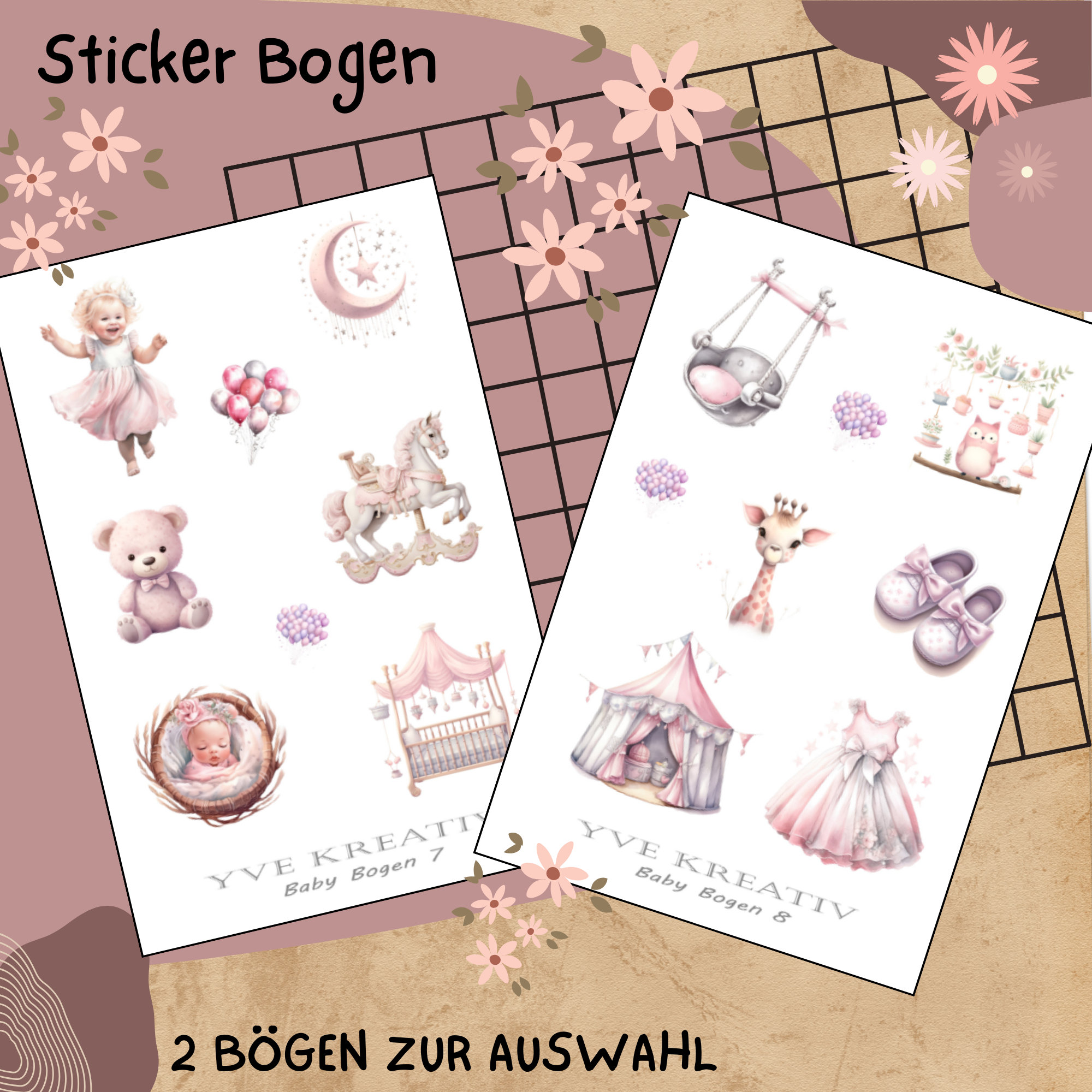 Stickerbogen "Baby Girl - Babyparty - Geburt" | Sticker Set - Aufkleber 2 Bögen zur Auswahl in Weiß - Transparent - Matt - Glanz  #SBA6