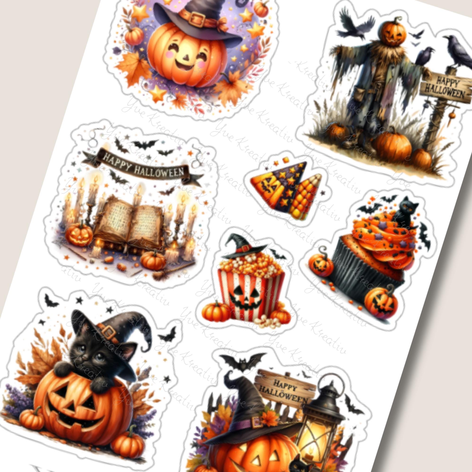 Aufkleber Halloween Stickerbogen Grusel Kürbis Geister Sticker Set - 3 Bögen zur Auswahl in Weiß - Transparent - Matt - Glanz  #SBA6