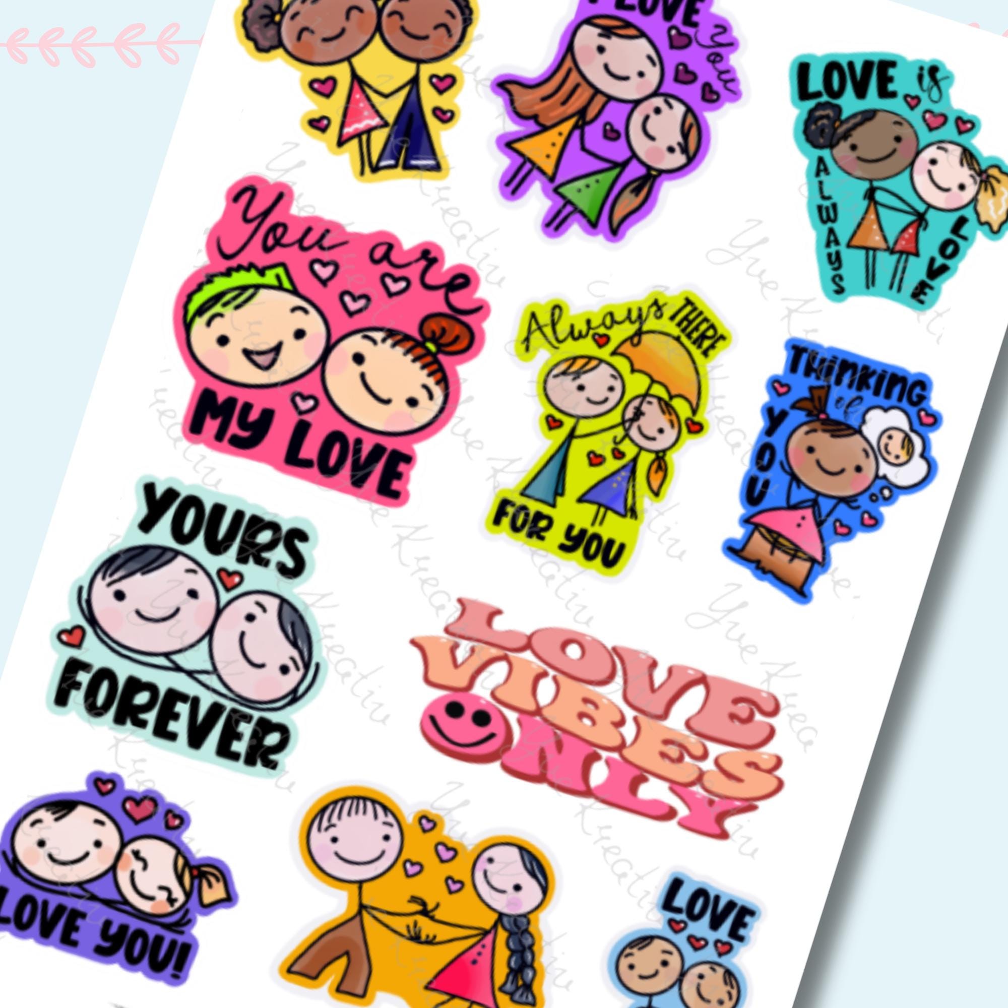 Aufkleber Bogen, Sticker, Love Valentinstag Freundschaft, Stickerbogen zur Auswahl in Weiß - Transparent - Matt - Glanz  #SBA6
