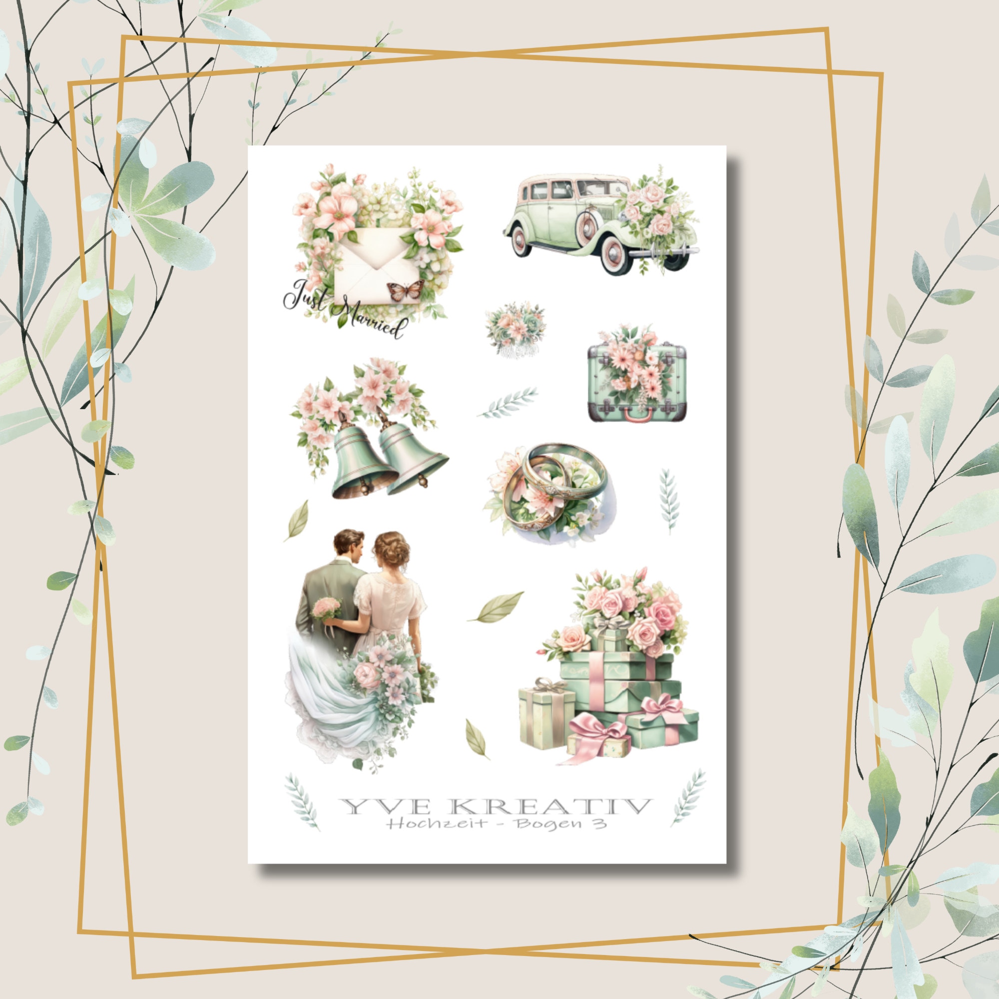 Sticker Bogen " Hochzeit " | Sticker Set - Aufkleber Stickerbogen zur Auswahl in Weiß - Transparent - Matt - Glanz  #SBA6