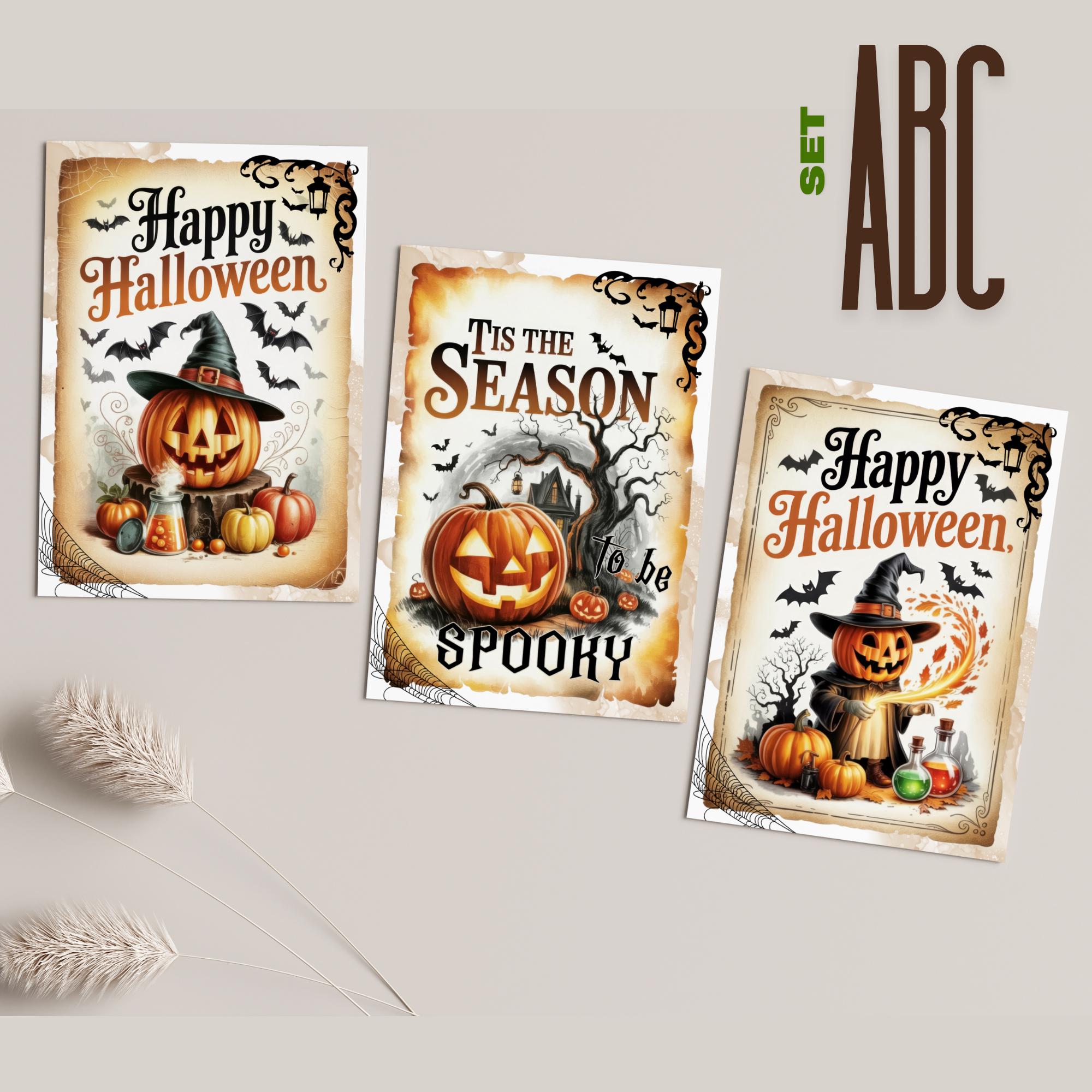 Postkarte Halloween Glückwunschkarte Herbst Grußkarte Geschenkkarte Karte zu Halloween Leinenstruktur Karte A6 #PH1abc
