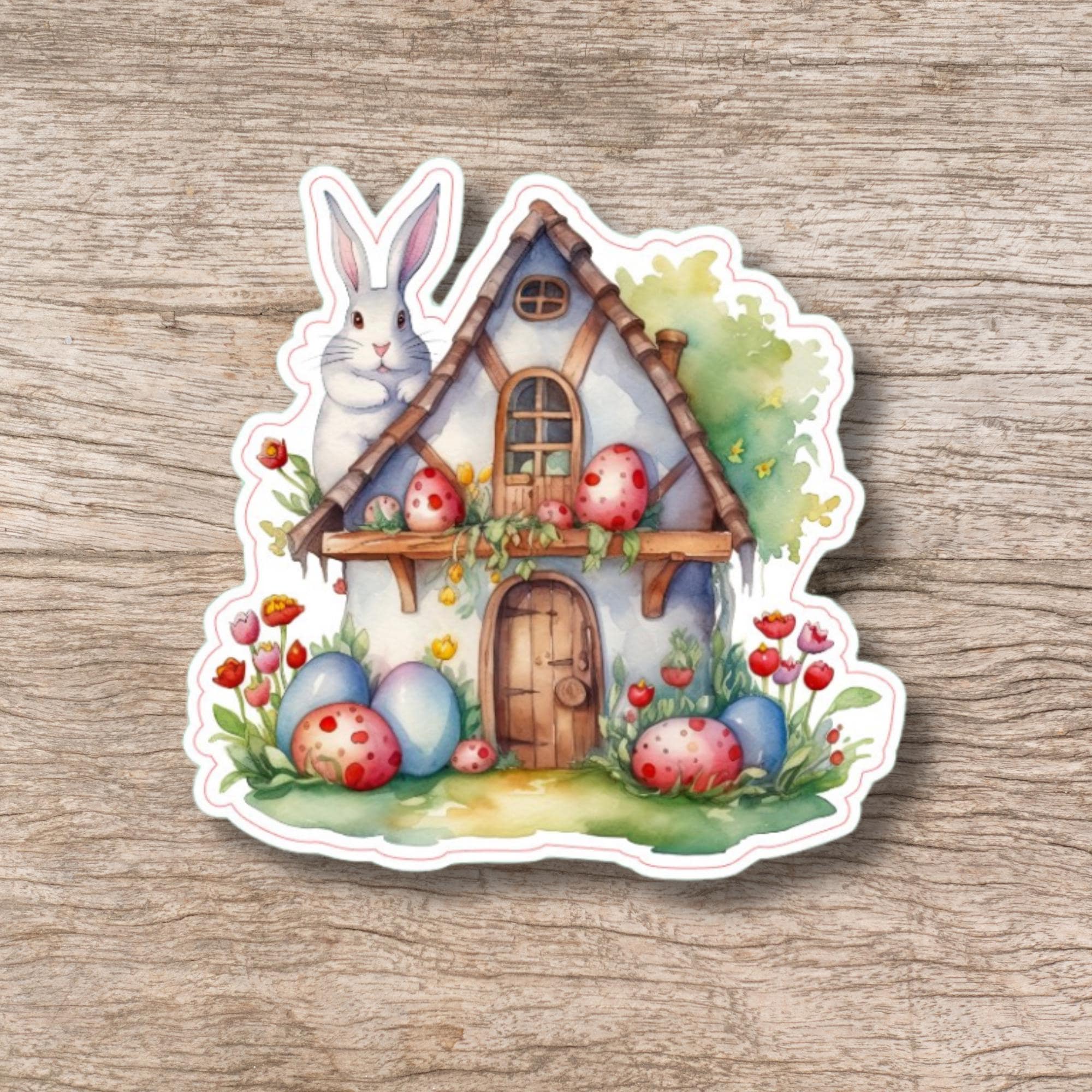 Aufkleber Ostern großer 8 cm Sticker Osterhaus Deko Osterfest Geschenkaufkleber Häuschen - zur Auswahl in Weiß oder Transparent  #SEG8