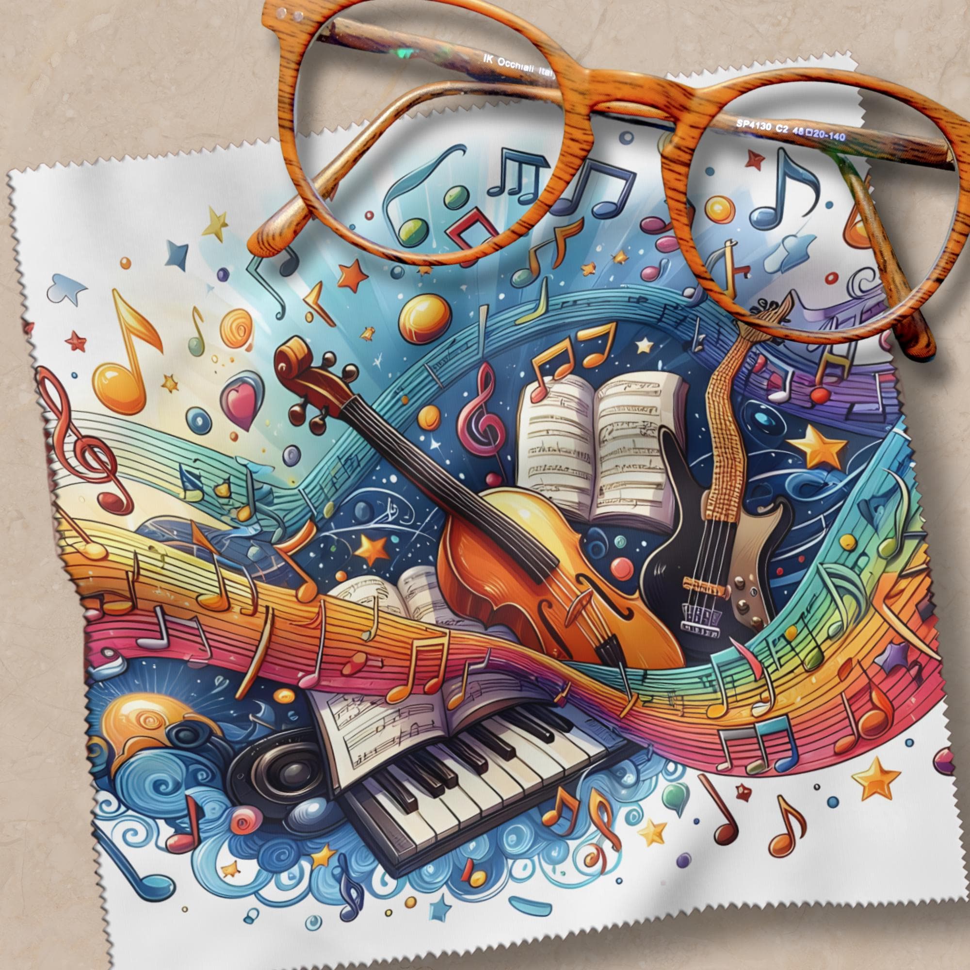 Brillenputztuch Welt der Musik bedrucktes Mikrofasertuch für Sonnenbrille Displays Handy Geschenk Musiker Mitbringsel Musiklehrer #MC16
