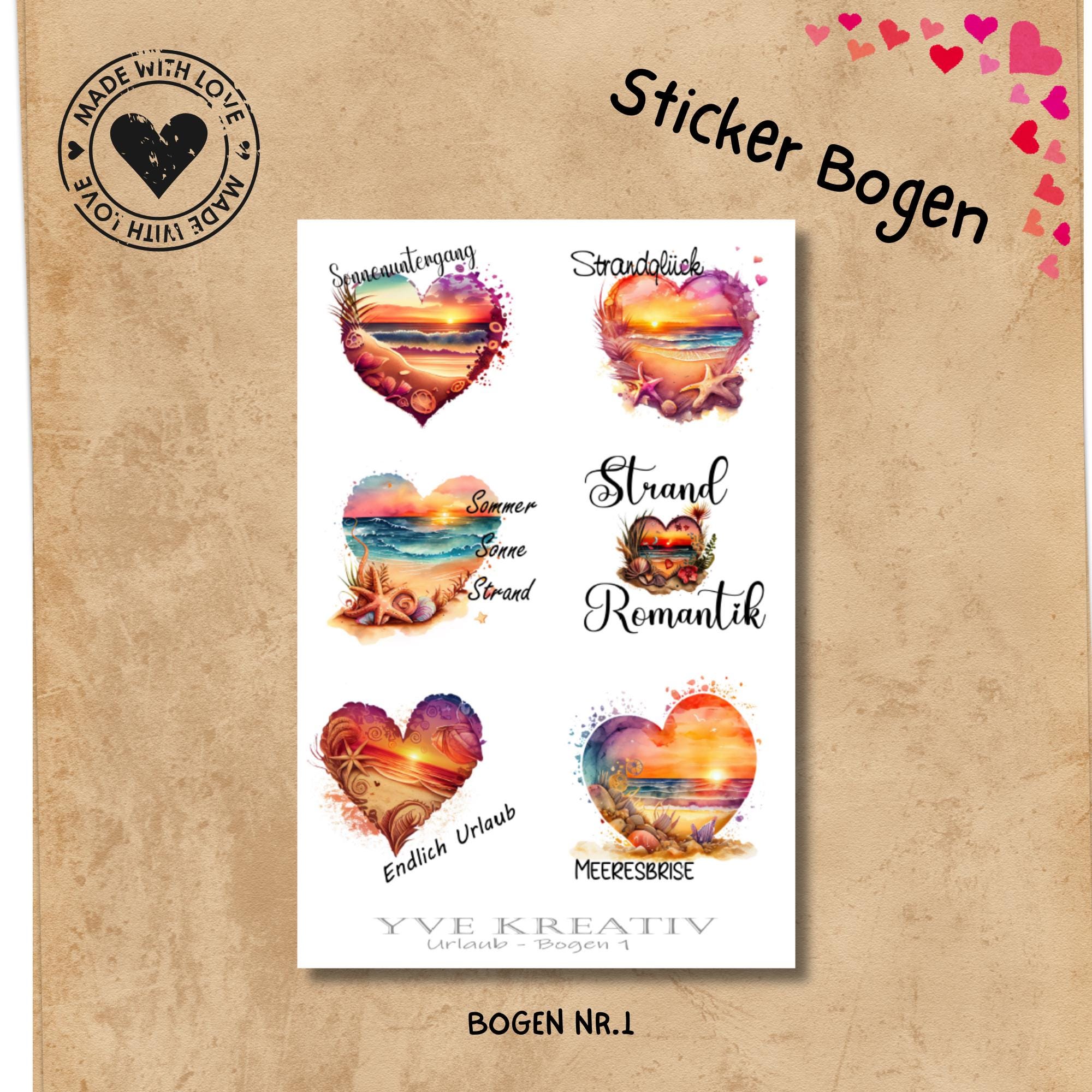 Sticker Bogen Aufkleber Urlaub Strand Sonnenuntergang Stickerbogen in Weiß Transparent Matt oder Glanz #SBA6 Sticker Bogen Aufkleber Urlaub Strand Sonnenuntergang Stickerbogen in Weiß Transparent Matt oder Glanz #SBA6