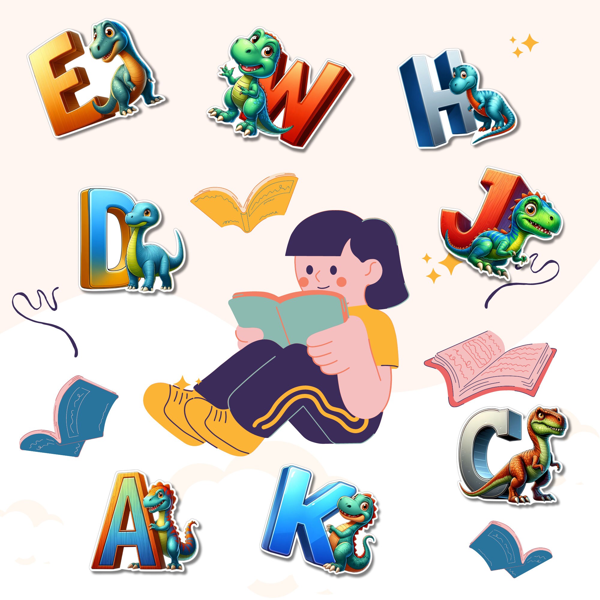 Großer Aufkleber, ABC Sticker, Dino, Dinosaurier, Kinder, Schule, zur Auswahl in Weiß oder Transparent #SEG8 Großer Aufkleber, ABC Sticker, Dino, Dinosaurier, Kinder, Schule, zur Auswahl in Weiß oder Transparent #SEG8