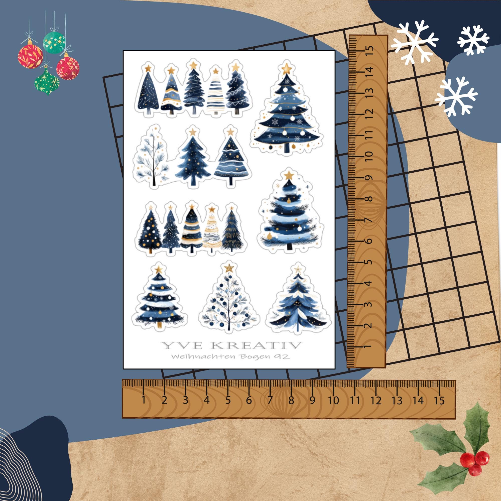 Aufkleber Sticker Bogen "Weihnachten Tannenbäume Wald" | Sticker Set -3 Stickerbogen zur Auswahl in Weiß - Transparent - Matt - Glanz  #SBA6