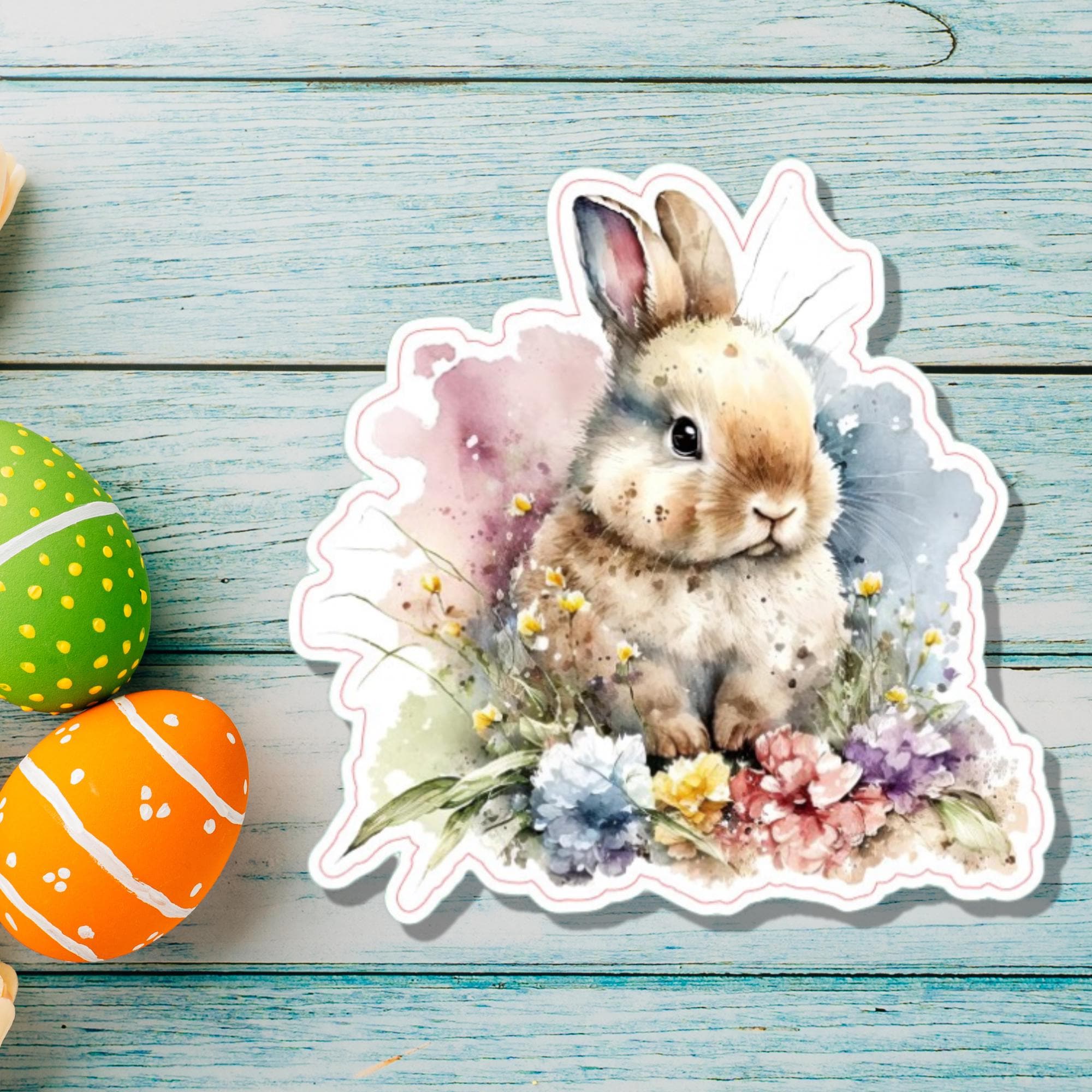 Aufkleber Ostern großer 8 cm Sticker niedliches Häschen Deko Hase Geschenkaufkleber Osterhase - zur Auswahl in Weiß oder Transparent  #SEG8
