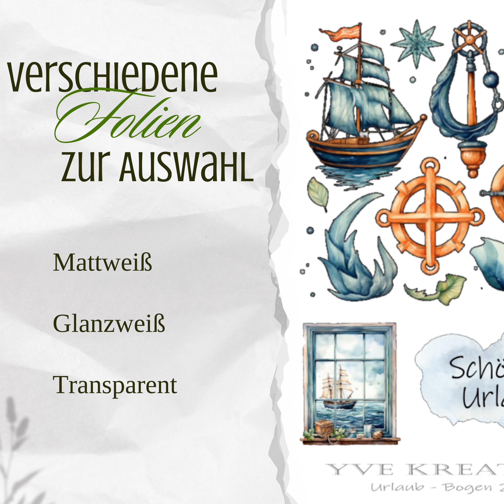 Sticker Bogen Aufkleber Maritim Meer Urlaub Reisen Stickerbögen SET zur Auswahl in Weiß Transparent Matt Glanz #SBA6 Sticker Bogen Aufkleber Maritim Meer Urlaub Reisen Stickerbögen SET zur Auswahl in Weiß Transparent Matt Glanz #SBA6