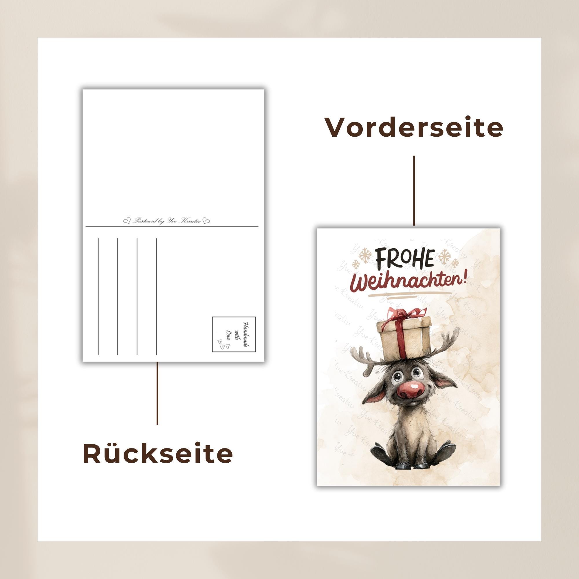 Postkarte Lustigers Rentier Grußkarte Karte zu Weihnachten Weihnachtskarte Geschenkkarte Leinenstruktur Karte A6 #PWE198