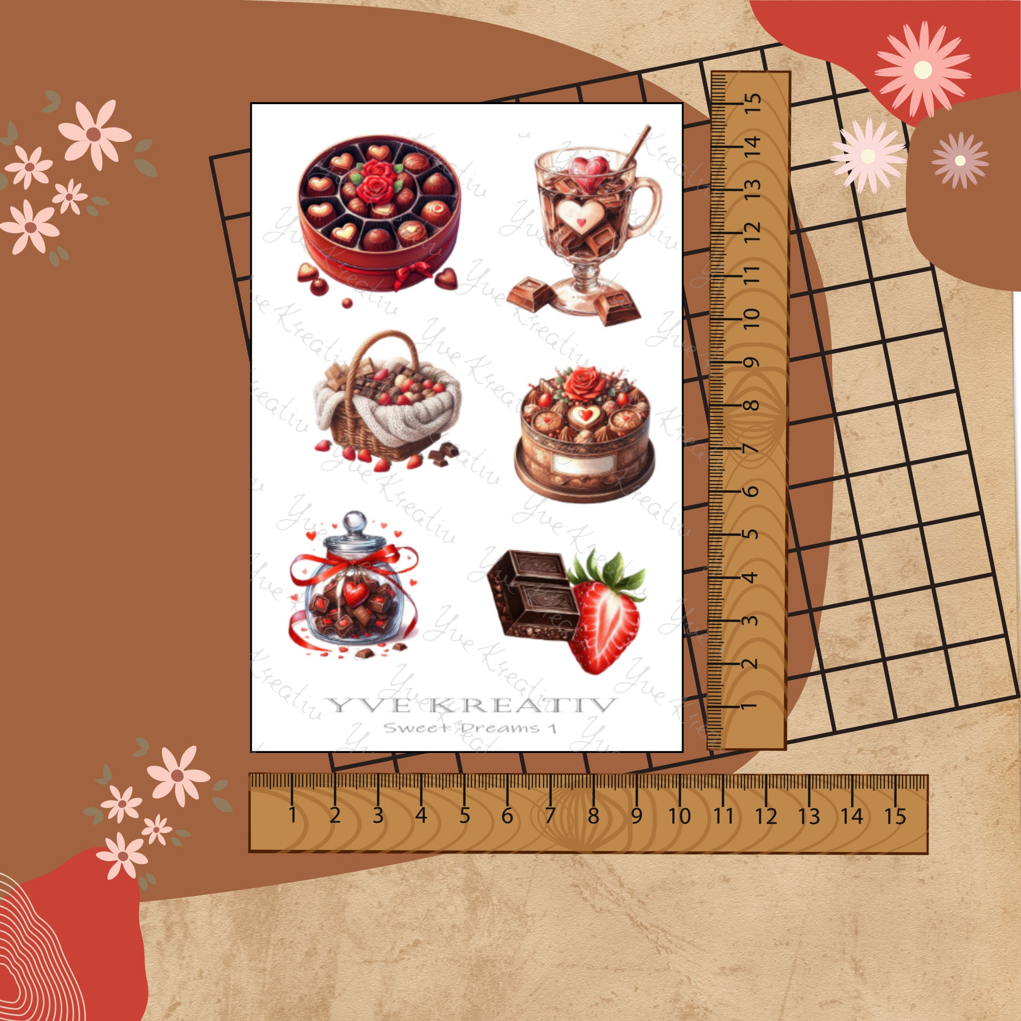 Stickerbogen " Schokolade Erdbeeren Süßigkeiten " | Sticker Set - Aufkleber 3 Bögen zur Auswahl in Weiß - Transparent - Matt - Glanz  #SBA6