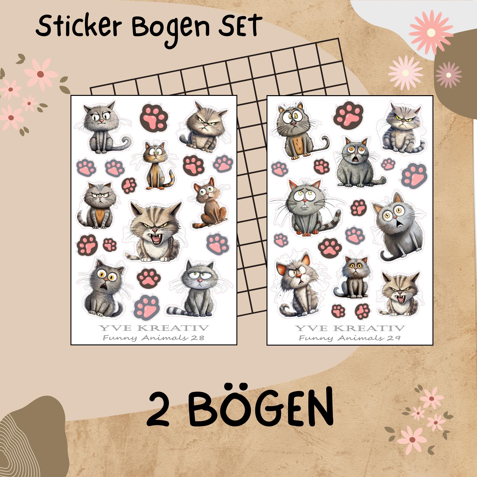 Aufkleber Katzen Sticker Bogen Sticker Set - 2 Stickerbogen zur Auswahl in Weiß - Transparent - Matt - Glanz #SBA6 Aufkleber Katzen Sticker Bogen Sticker Set - 2 Stickerbogen zur Auswahl in Weiß - Transparent - Matt - Glanz #SBA6